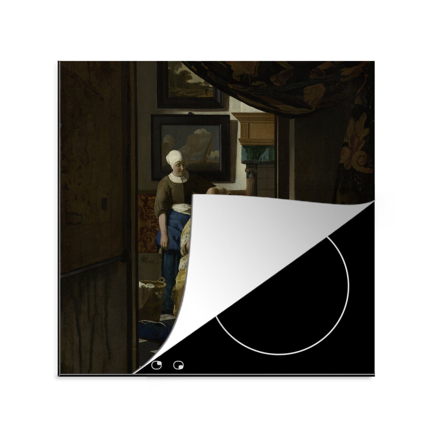 MuchoWow Herdblende-/Abdeckplatte Der Liebesbrief - Johannes Vermeer, Vinyl, (1 tlg), 78x78 cm, Ceranfeldabdeckung, Arbeitsplatte für küche | Herdabdeckplatten