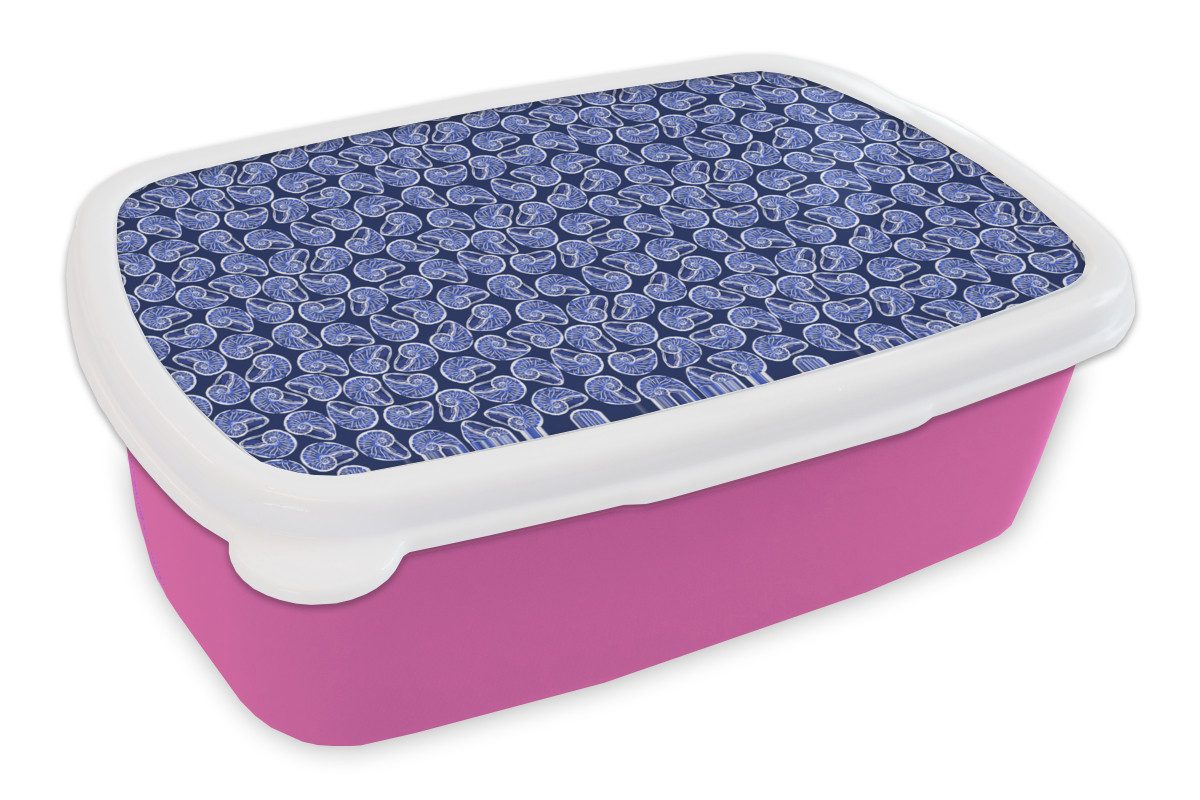 MuchoWow Lunchbox Küste - Meer - Muschel - Blau, Kunststoff, (2-tlg), Brotdosen, Lunch Box, Brotbox für Kinder und Erwachsene