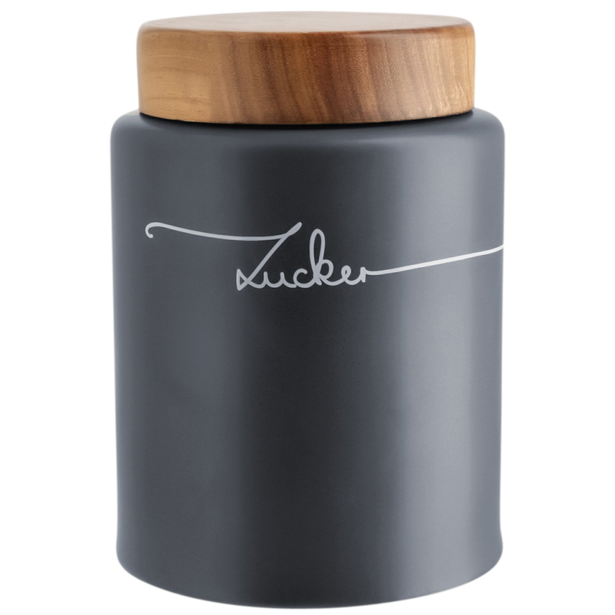 KHG Vorratsdose für Zucker aus Steinzeug mit Akazienholz‑Deckel – luftdicht & elegant, Steingut, Luftdichte Vorratsdose für Zucker – schützt Aroma und hält trocken