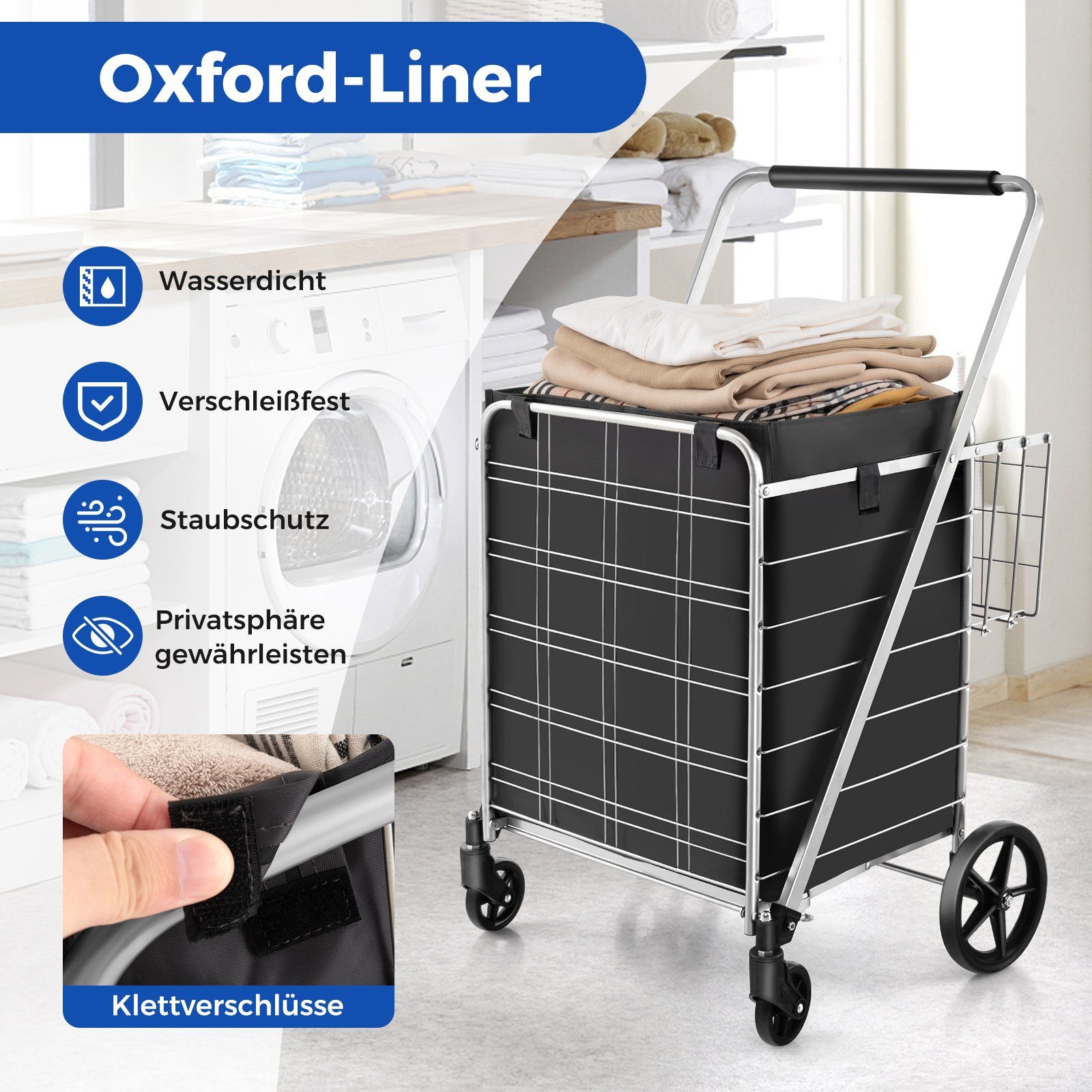 COSTWAY Einkaufstrolley, Mit Abnehmbarer Oxford-Tasche & 2 Körben, 150kg belastbar