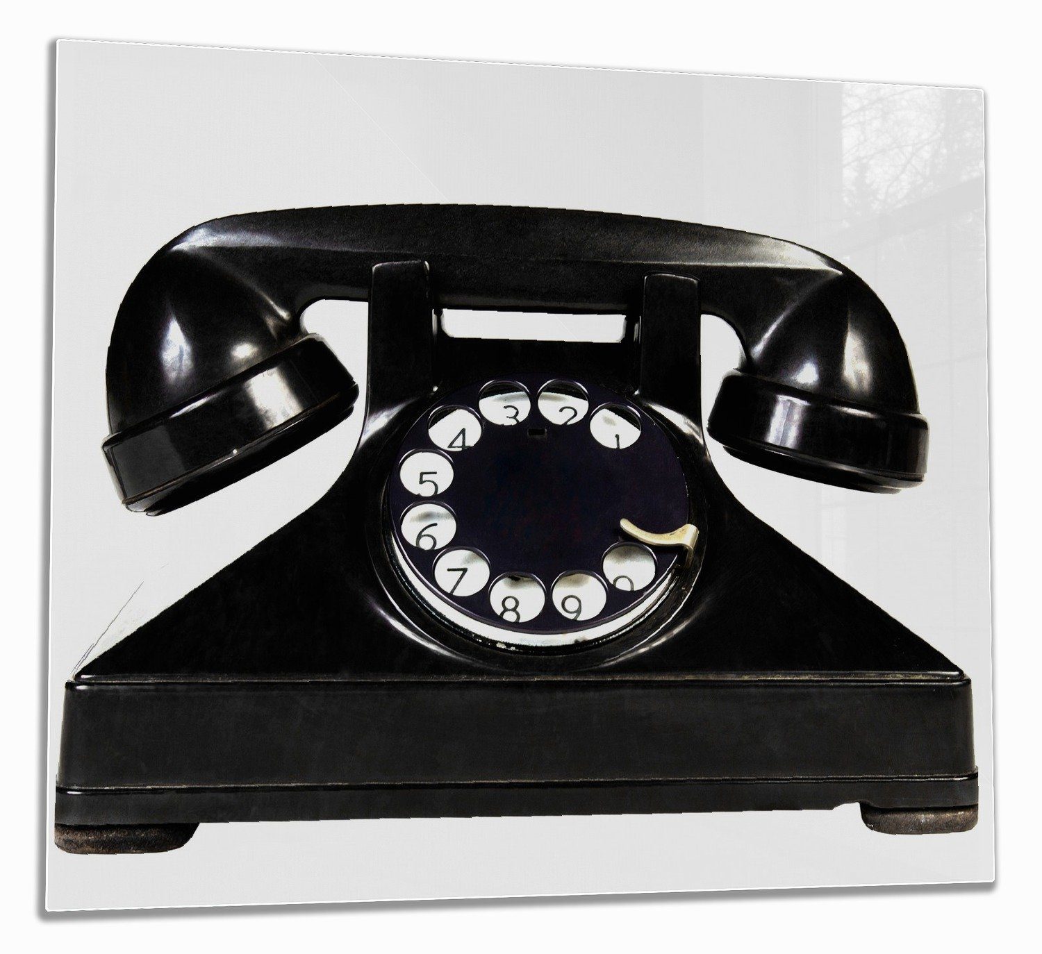 Wallario Herd-Abdeckplatte Altes schwarzes Retro-Telefon mit Wählscheibe frontal, ESG-Sicherheitsglas, (Glasplatte, 1 tlg., inkl. 5mm Noppen), verschiedene Größen