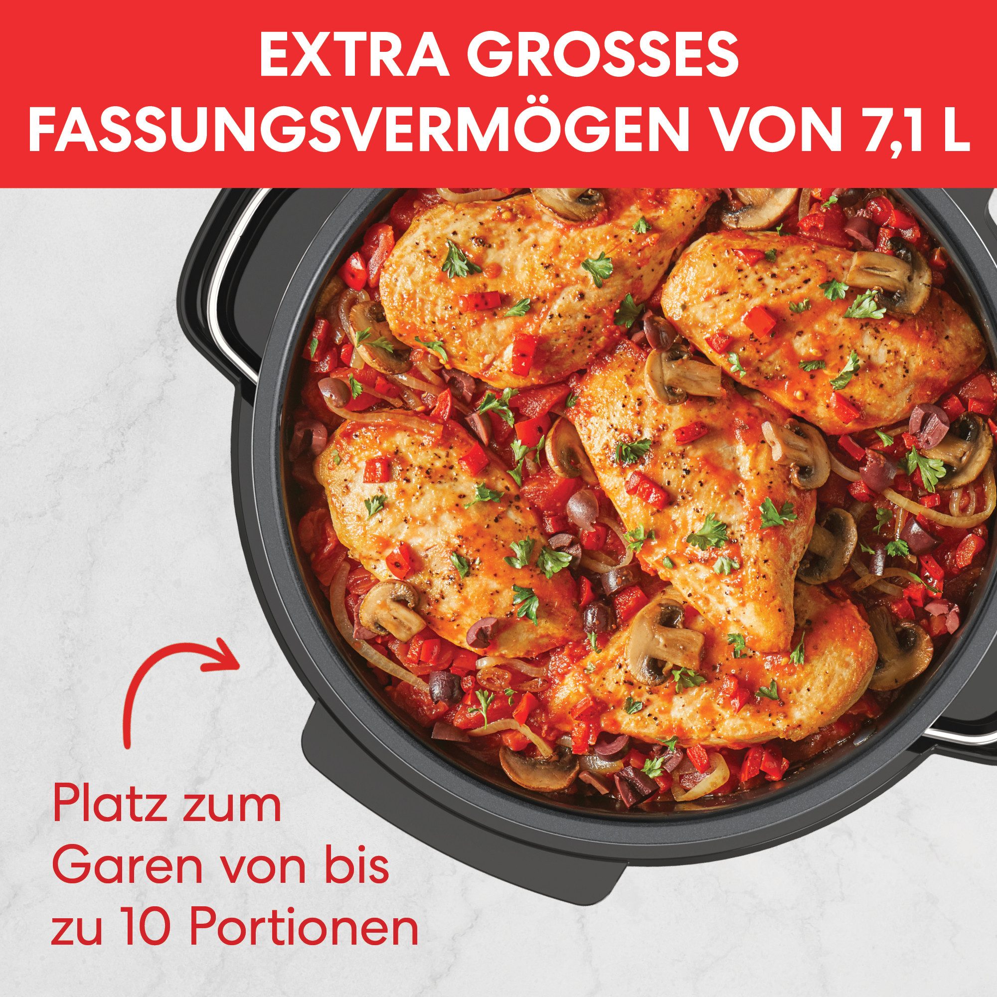 Instant Pot Multikocher Superior 4in1 Slow Cooker Schongarer 10 Portionen Braten Warmhalten, 800 W, 4-in-1 Funktion, 7,1L, EasyGrab-Griffe, Zeit-Temperatureinst – Bild 5 von 5