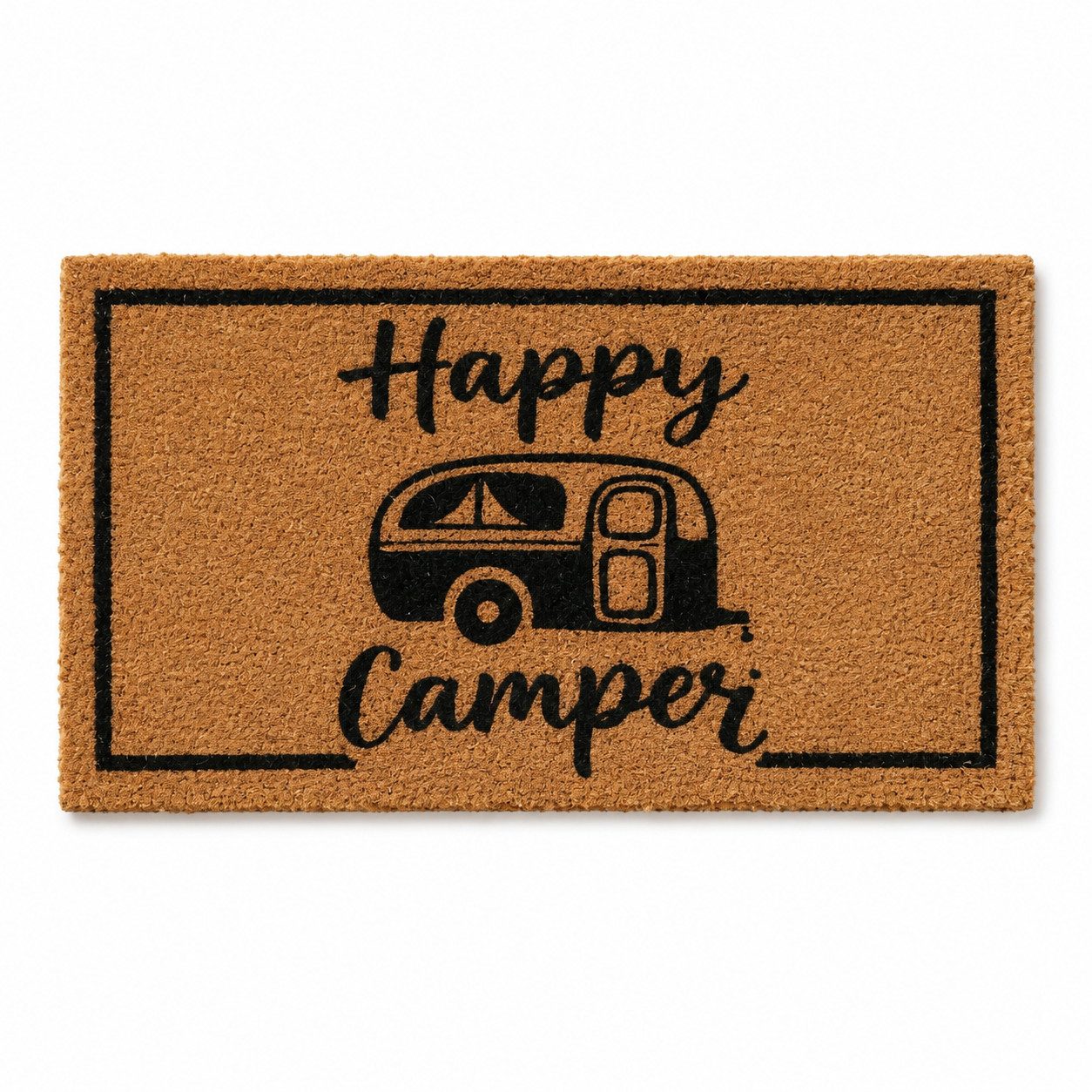 BOLTZE Fußmatte Fußmatte Happy Camper, Kokos/PVC, 50 x 25 cm, natur/schwarz, rechteck, Höhe: 15 mm, Happy Camper Aufdruck