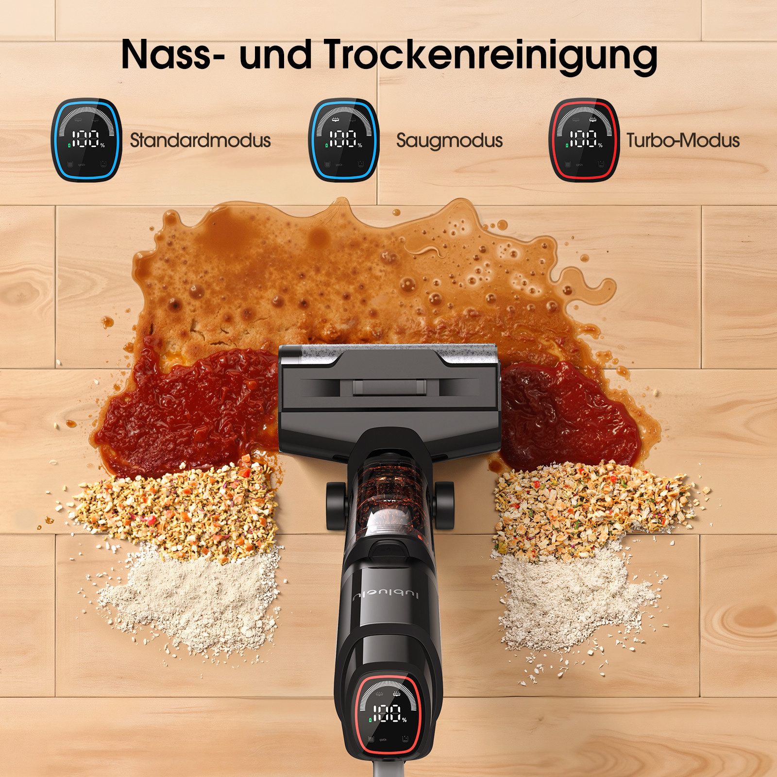 lubluelu Nass-Trocken-Akkusauger BVC-T8A Akku Nass Trockensauger 18.000 Pa Saugleistung Selbstreinigung, 190 W, beutellos, Kantenreinigung <0,6cm / Selbstreinigung per Knopfdruck