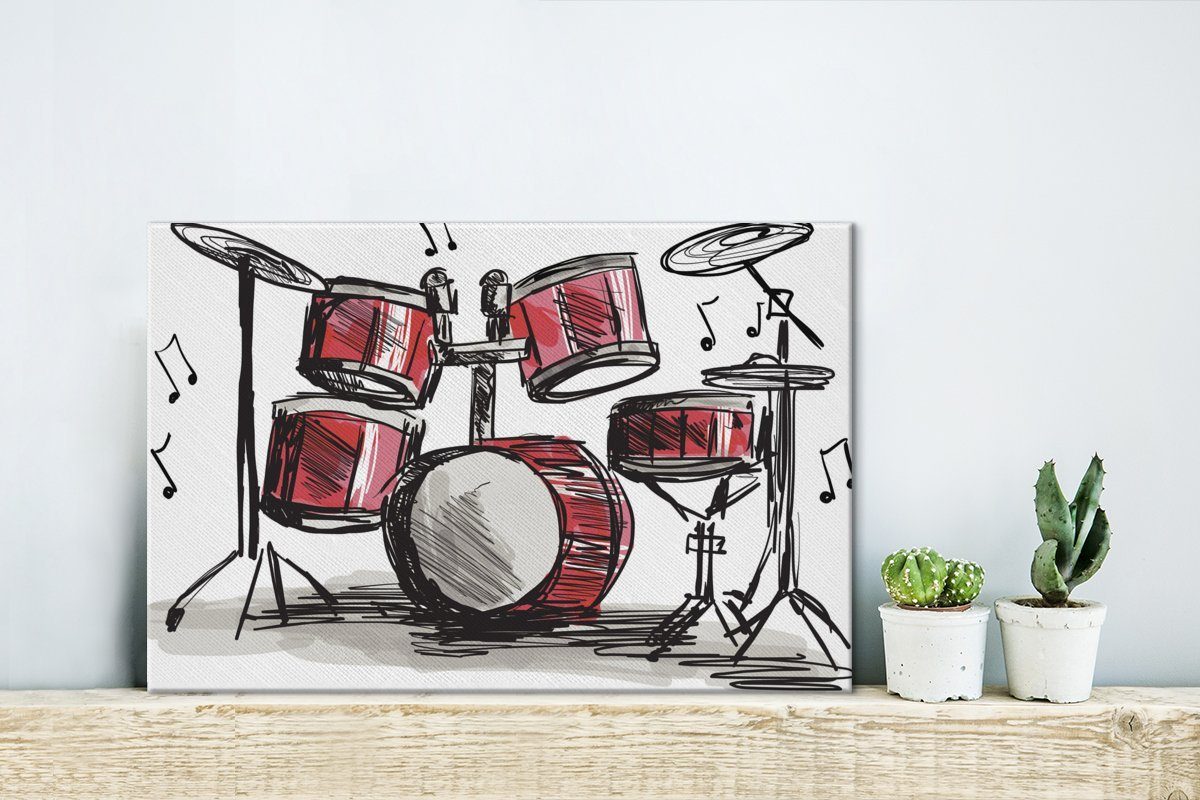 Schlagzeugs, Wandbild Aufhängefertig, eines St), Illustration cm einer OneMillionCanvasses® Zeichnung 30x20 Leinwandbild (1 Leinwandbilder, Wanddeko,