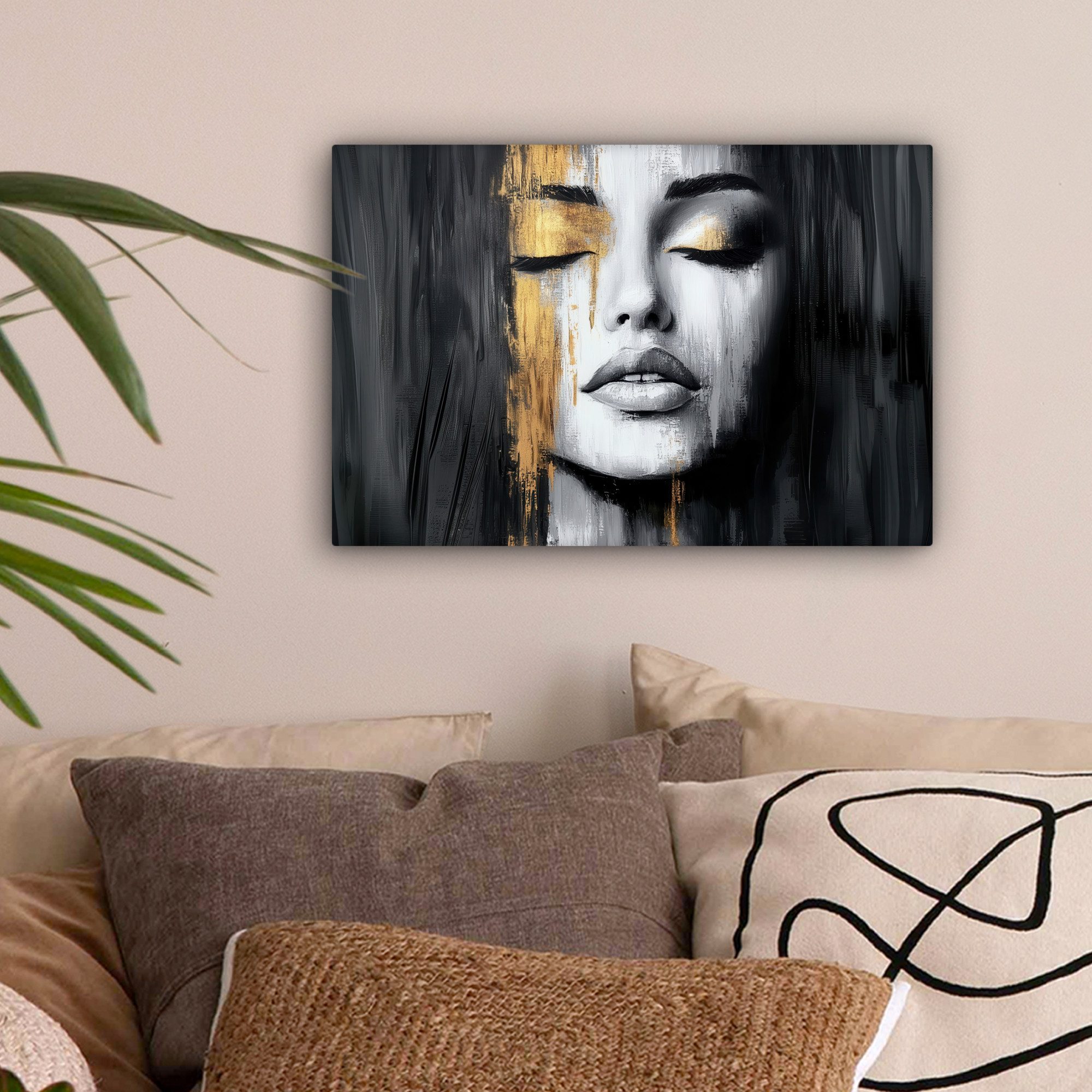 OneMillionCanvasses® Leinwandbild Gesicht - Frau - Pinselstriche - Abstrakt günstig online kaufen