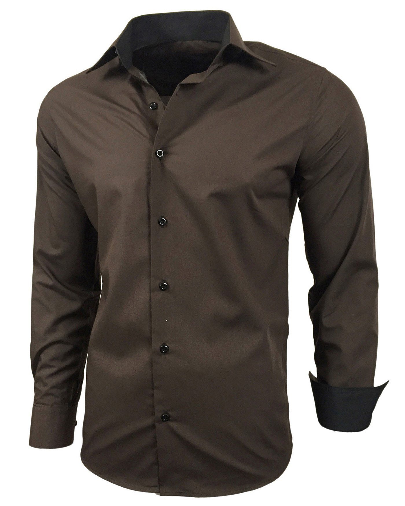 Langarmhemd Kentkragen Businesshemd Slim Fit Hemd mit farblich abgesetzten B-444