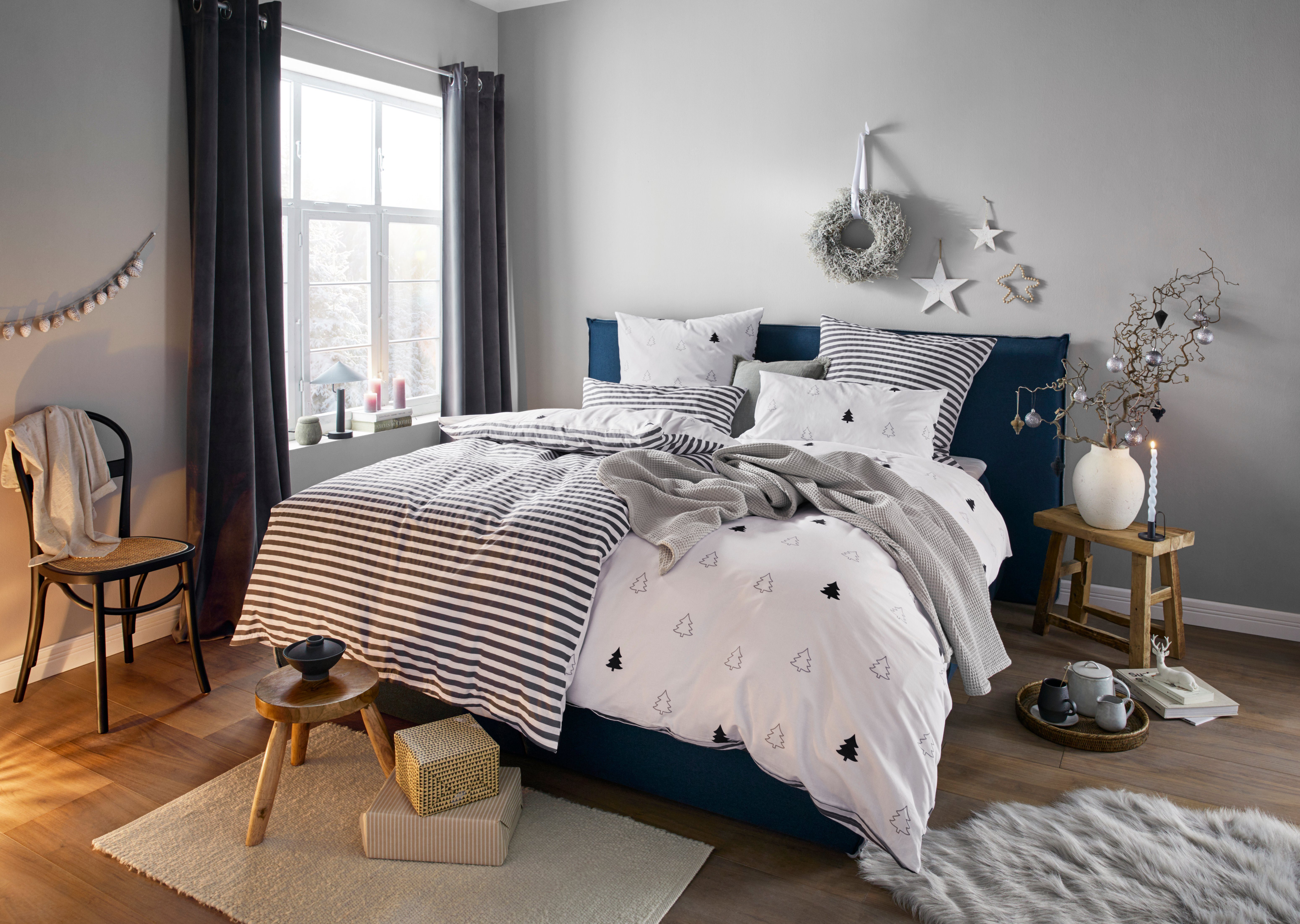 andas Wendebettwäsche JULIE, Renforcé, 2 teilig, Bettwäsche mit Tannenbäumen, Baumwolle, Winter, ab 135x200