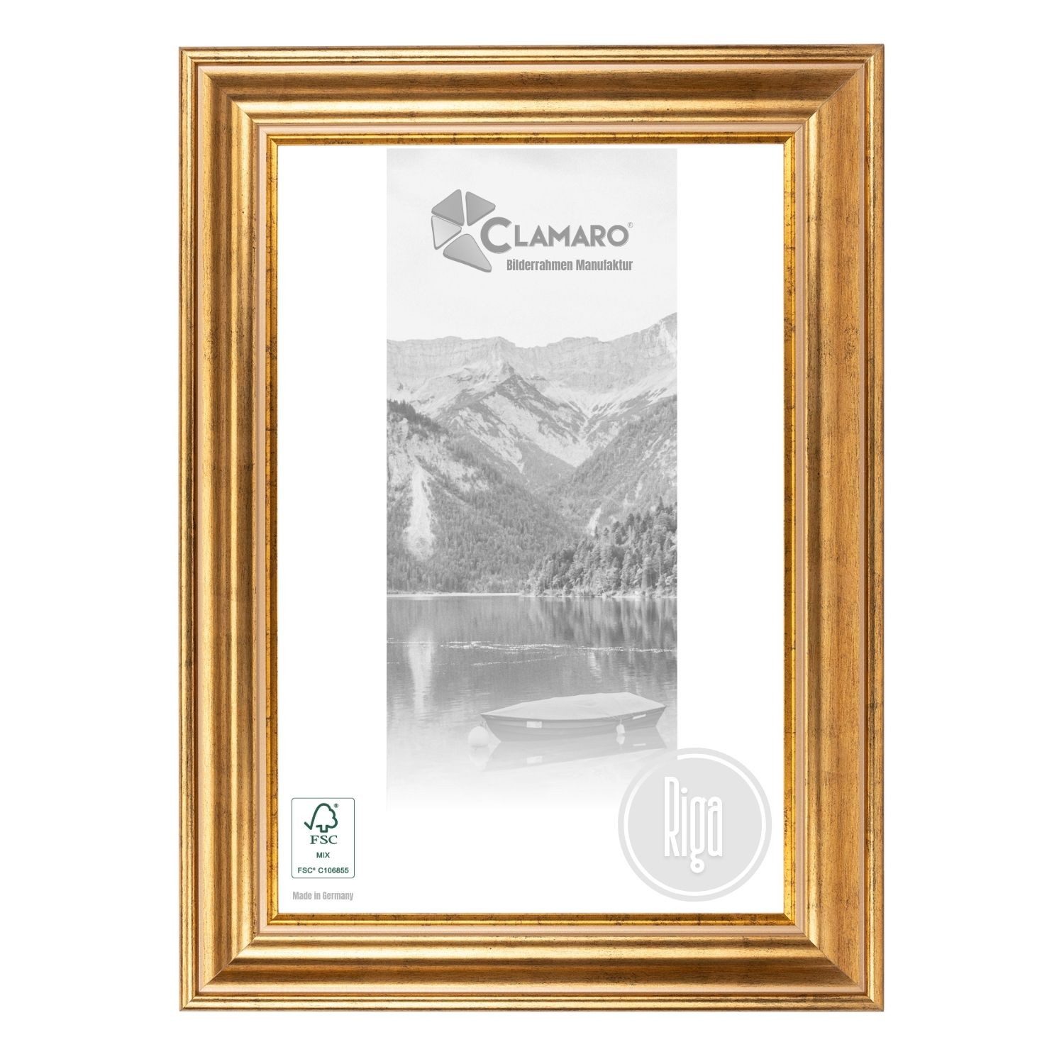 Clamaro Bilderrahmen Gold Antik RIGA Massivholz, Shabby