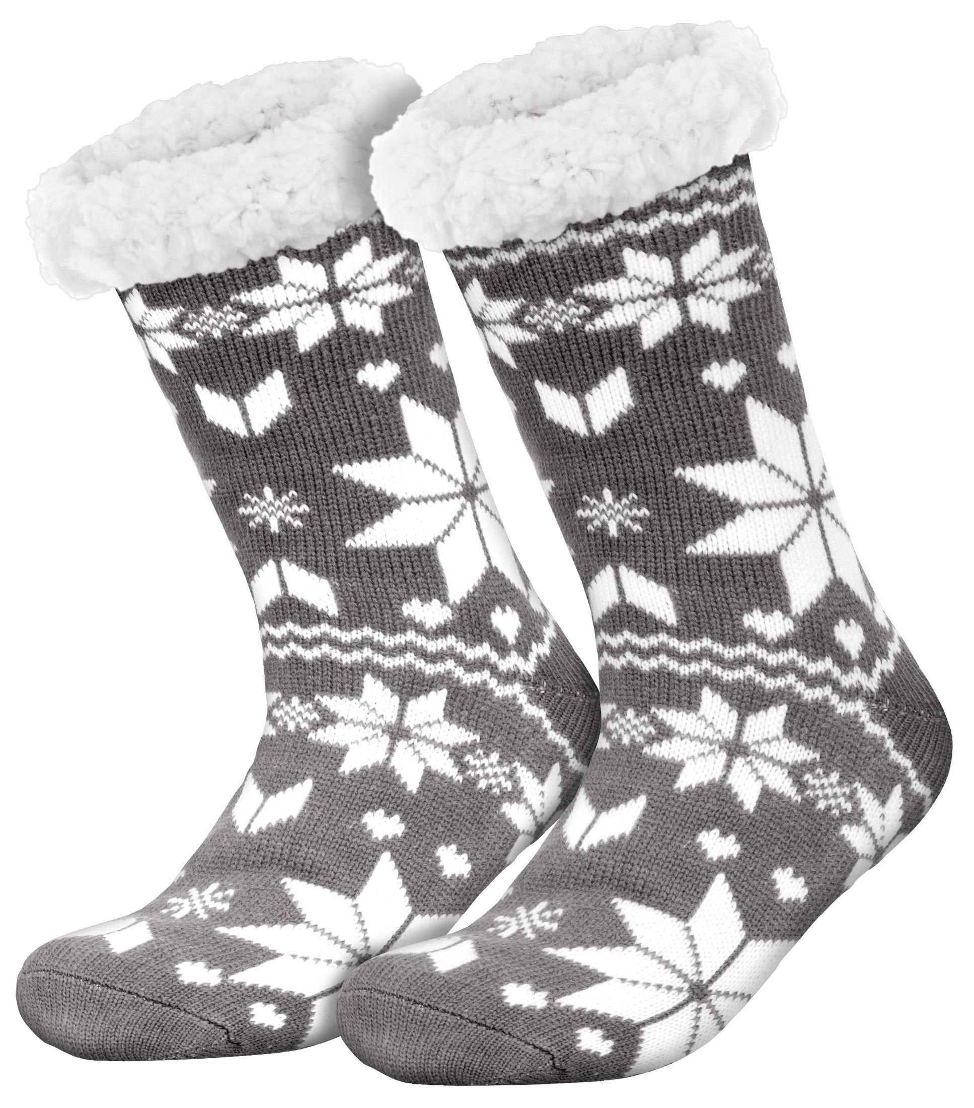 compagno Kuschelsocken (1-Paar) Wintersocken Schnee-Sterne Anti Rutsch Sohle Kuschelsocken Damen Herren Noppensocken Socken Einheitsgröße