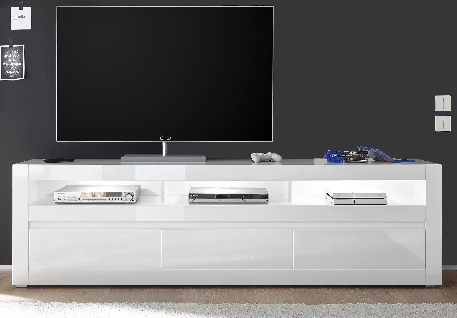 Furn.Design Lowboard Nobile (TV Unterschrank in weiß Hochglanz, Breite 217 cm, Komforthöhe 63 cm), mit Soft-Close