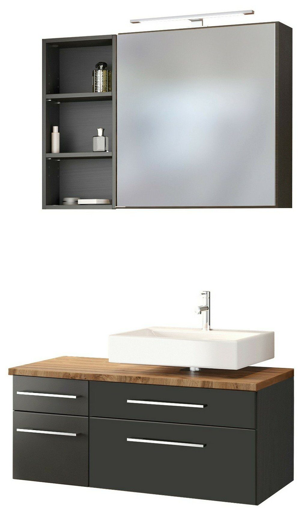 HELD MÖBEL Badmöbel-Set Unterbecken-Set Davos 90 cm -G- (rechts) graphit/matt grau