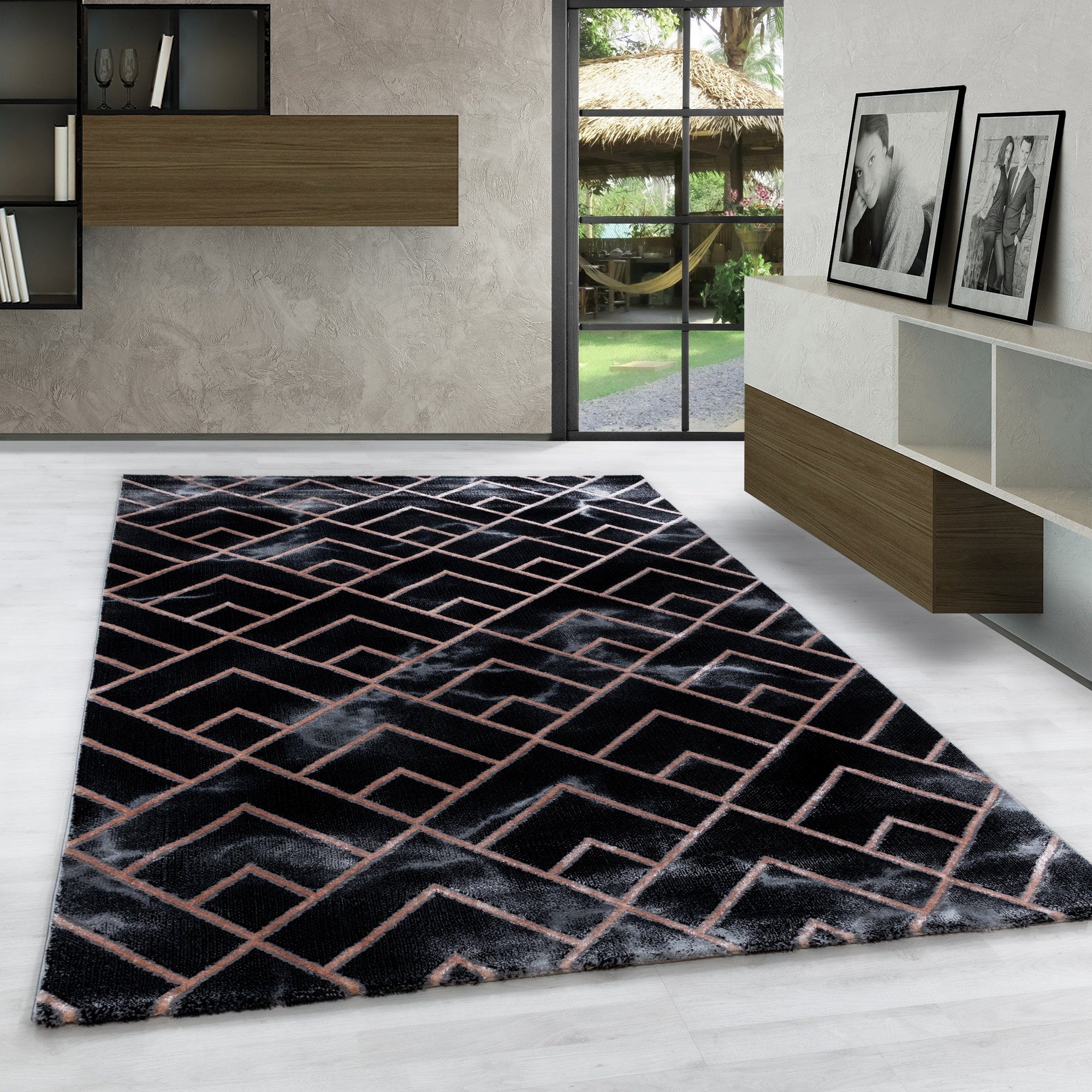 Stil Carpetsale24, 12 mm, Designteppich Kurzflor Design Marmor Design, Teppich Wohnzimmer Läufer, Höhe: Marmor Skandinavische