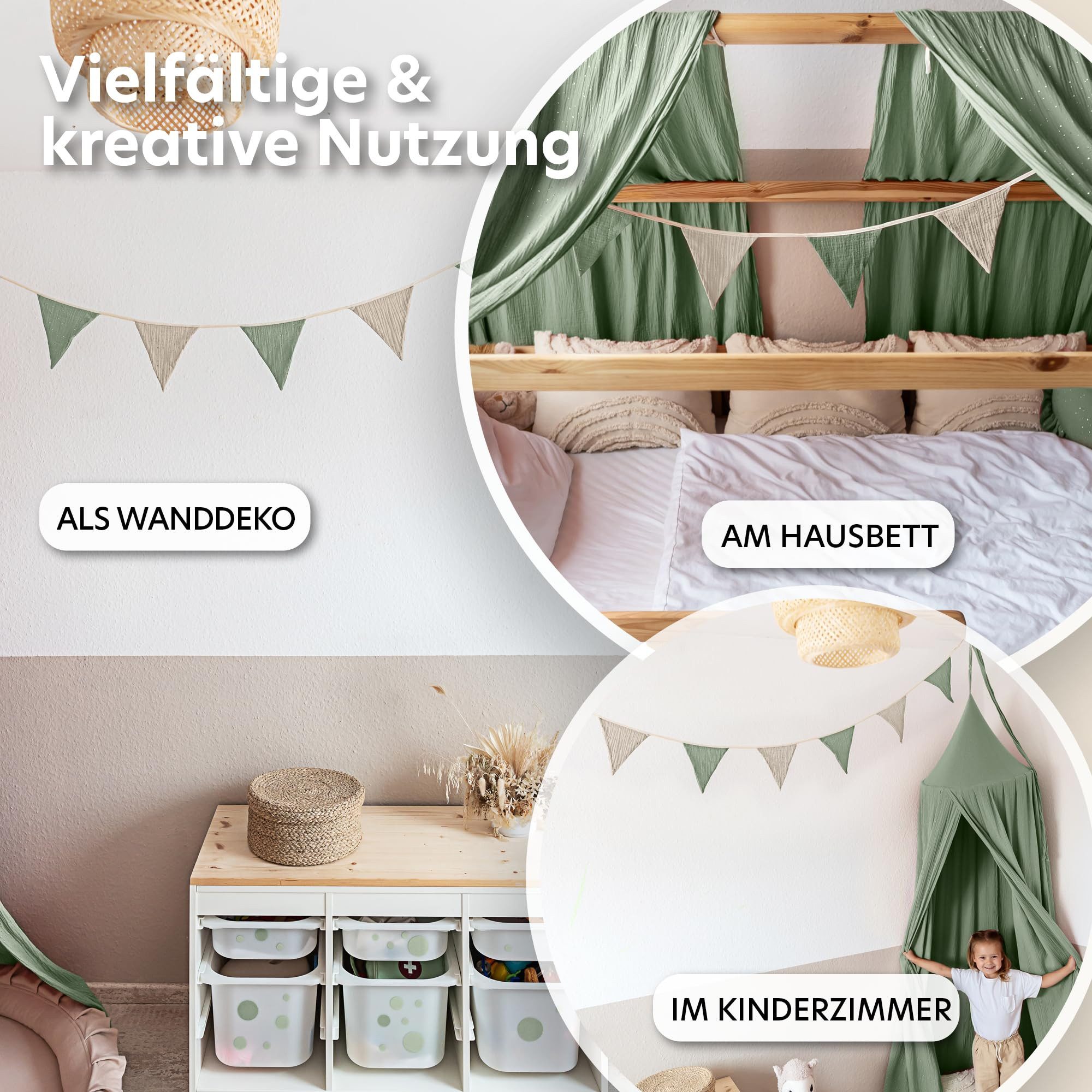 lilimaus Wimpelkette Sternenkette für Kinderzimmer - handgenähte Stoff-Girlande, handgefertigte Stoff-Girlande ca. 300 cm - Wimpel oder Sterne