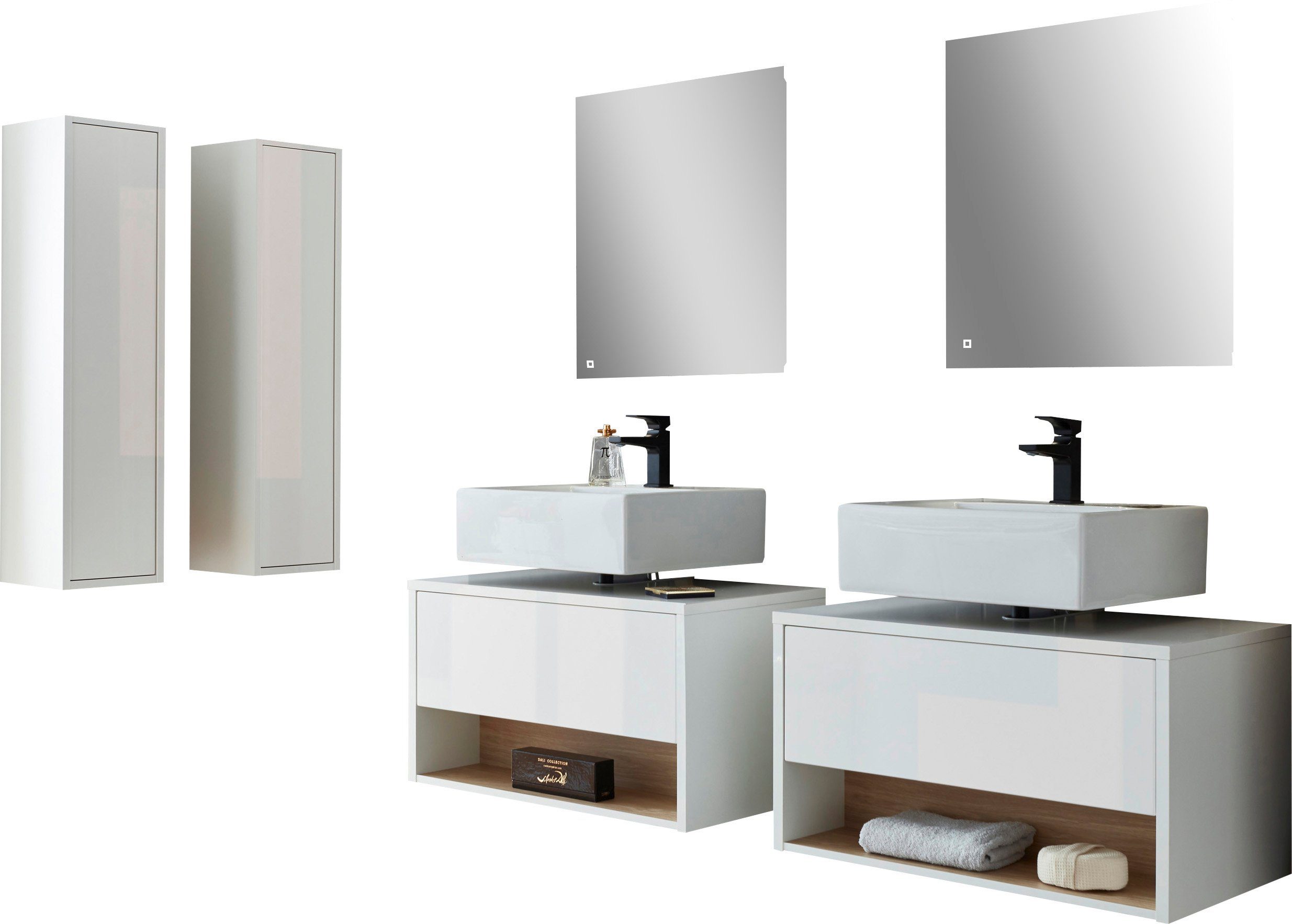 Home affaire Badmöbel-Set Studio Line, Bad im modernen Design, 6-teiliges Badezimmer, (6-St), Schrank, Unterschrank und Spiegel, in zwei Farben verfügbar, Stauraum