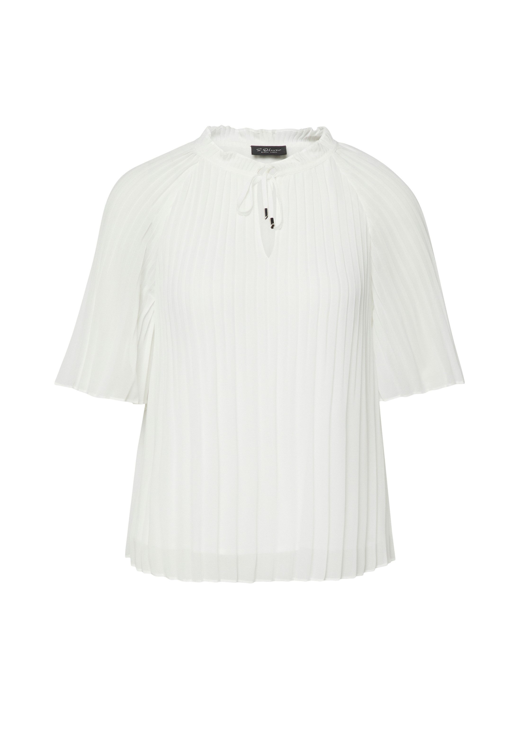 s.Oliver Kurzarmbluse Bluse Festliche Chiffon-Bluse mit Plissee und Rüschen