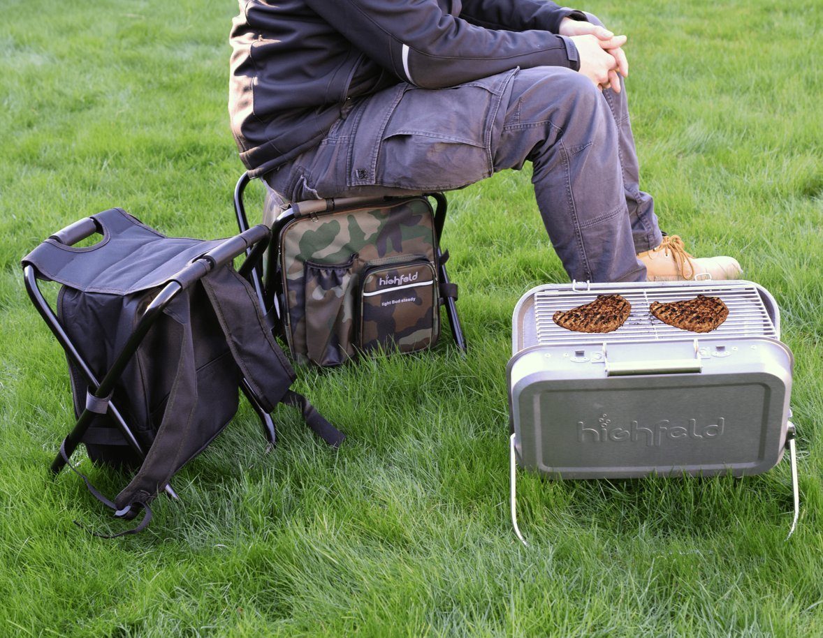 Stück), Campinghocker (1 Camping highfeld Hocker mit black Kühltasche mit integrierter Rucksack