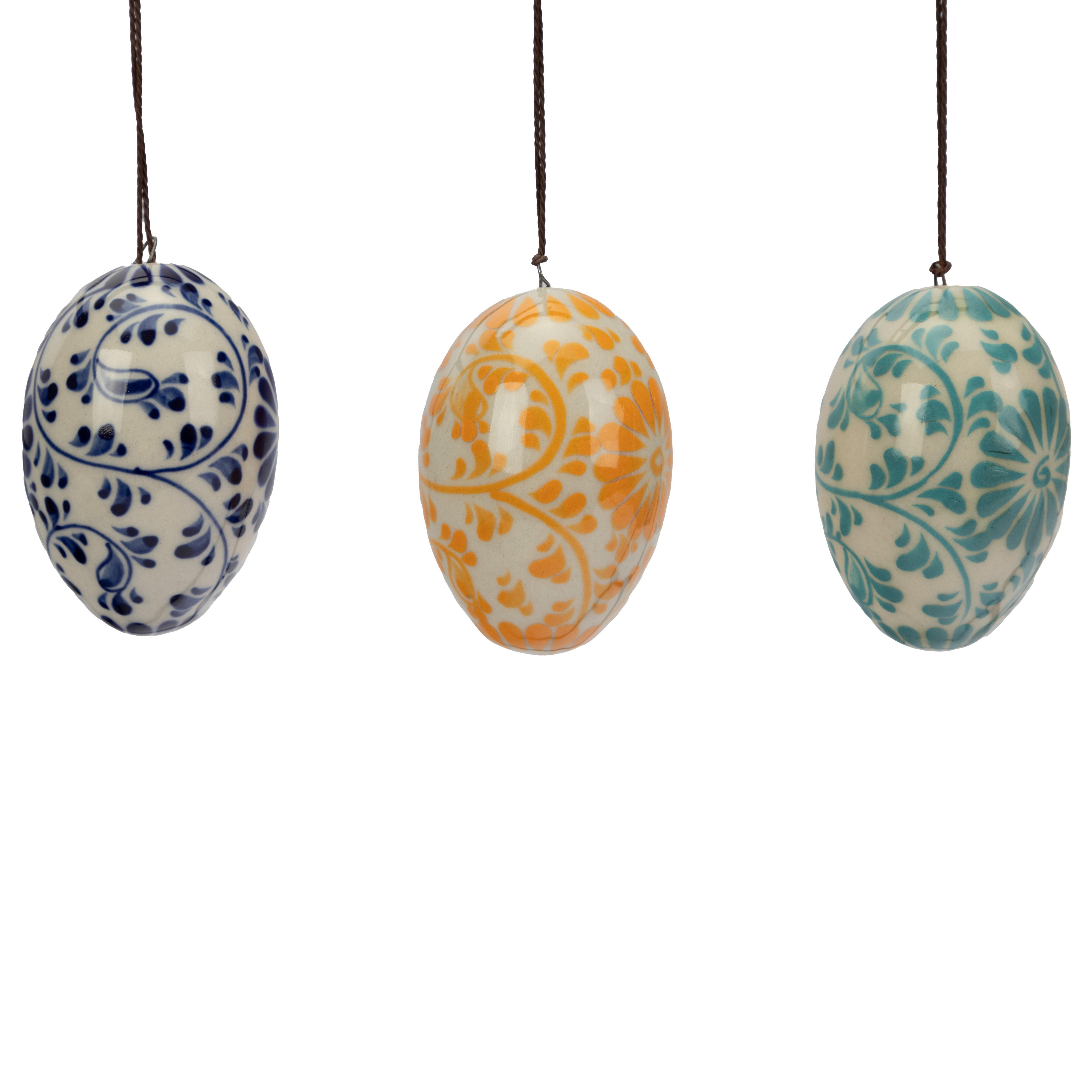 El Puente Osterei Deko-Anhänger "Osterei" 3er-Set, Handmade, Fair Trade