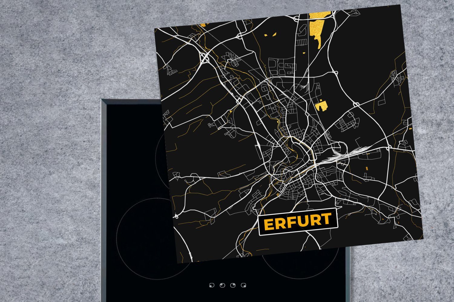 Erfurt Karte MuchoWow tlg), Arbeitsplatte Gold cm, küche (1 Vinyl, Ceranfeldabdeckung, - Stadtplan, für Herdblende-/Abdeckplatte - 78x78 - - Deutschland