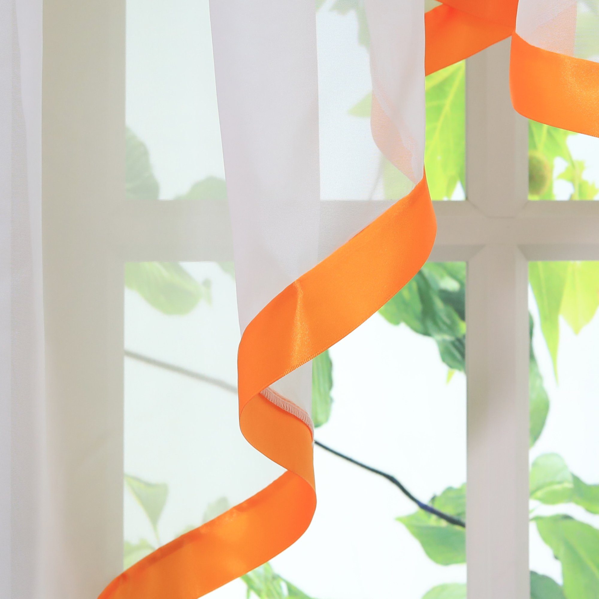 Joyswahl Scheibengardine Claudia Kuvertstore Fenstergardine im klassischen Stil (1 St), Kräuselband, transparent, Voile, Dreieckiger Abschluss mit Satinband, fü – Bild 5 von 5