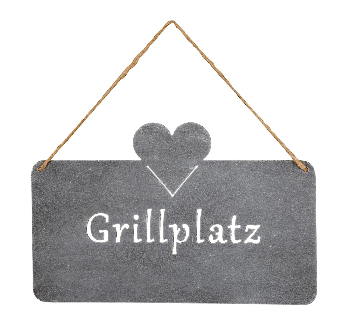 Levandeo® Wandbild, Schild Grillplatz 25x16cm Herz Garten-Deko Türschild Betonoptik Grau