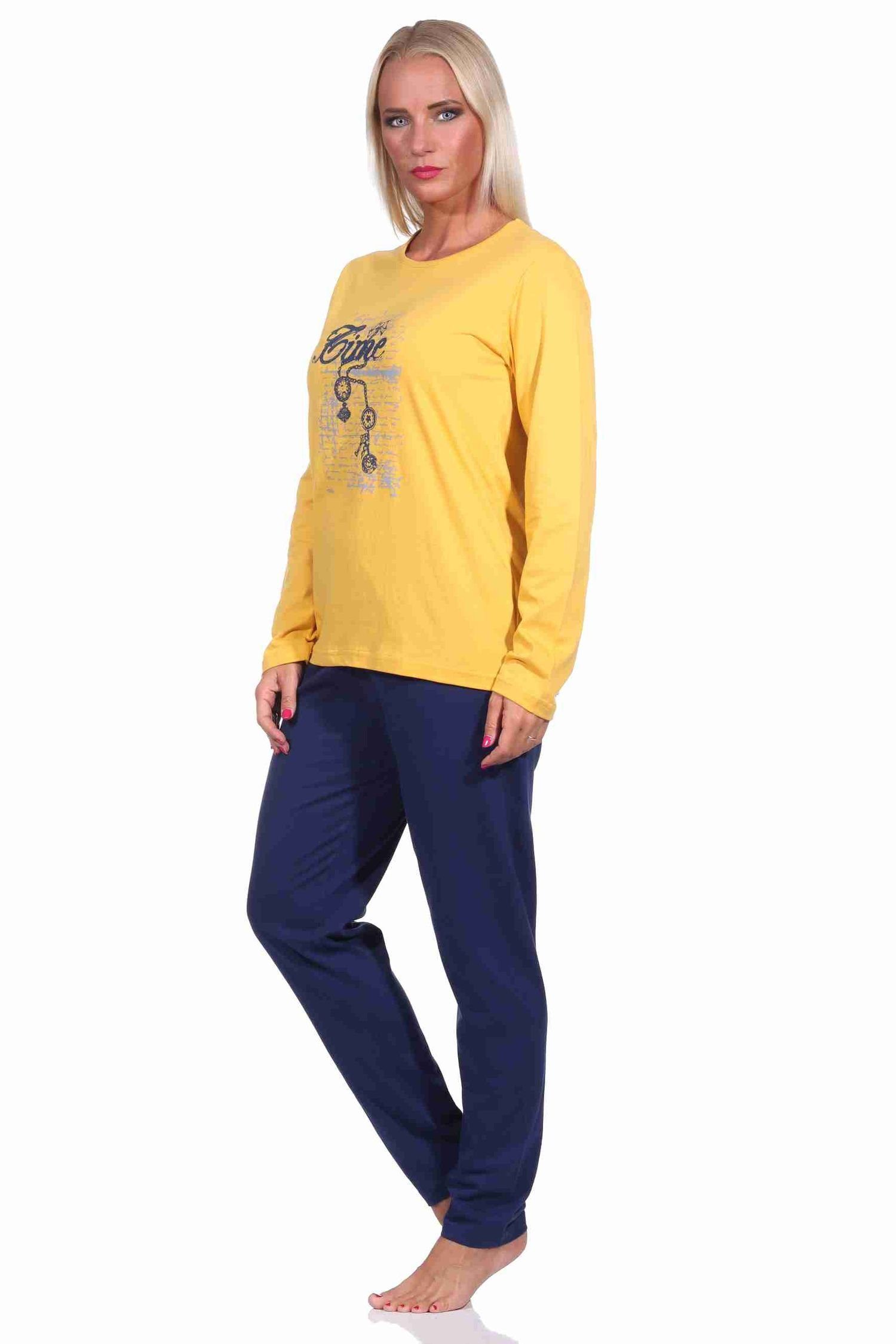 Normann langarm Damen by mit Pyjama 212 RELAX 10 900 Schlafanzug gelb - Frontprint