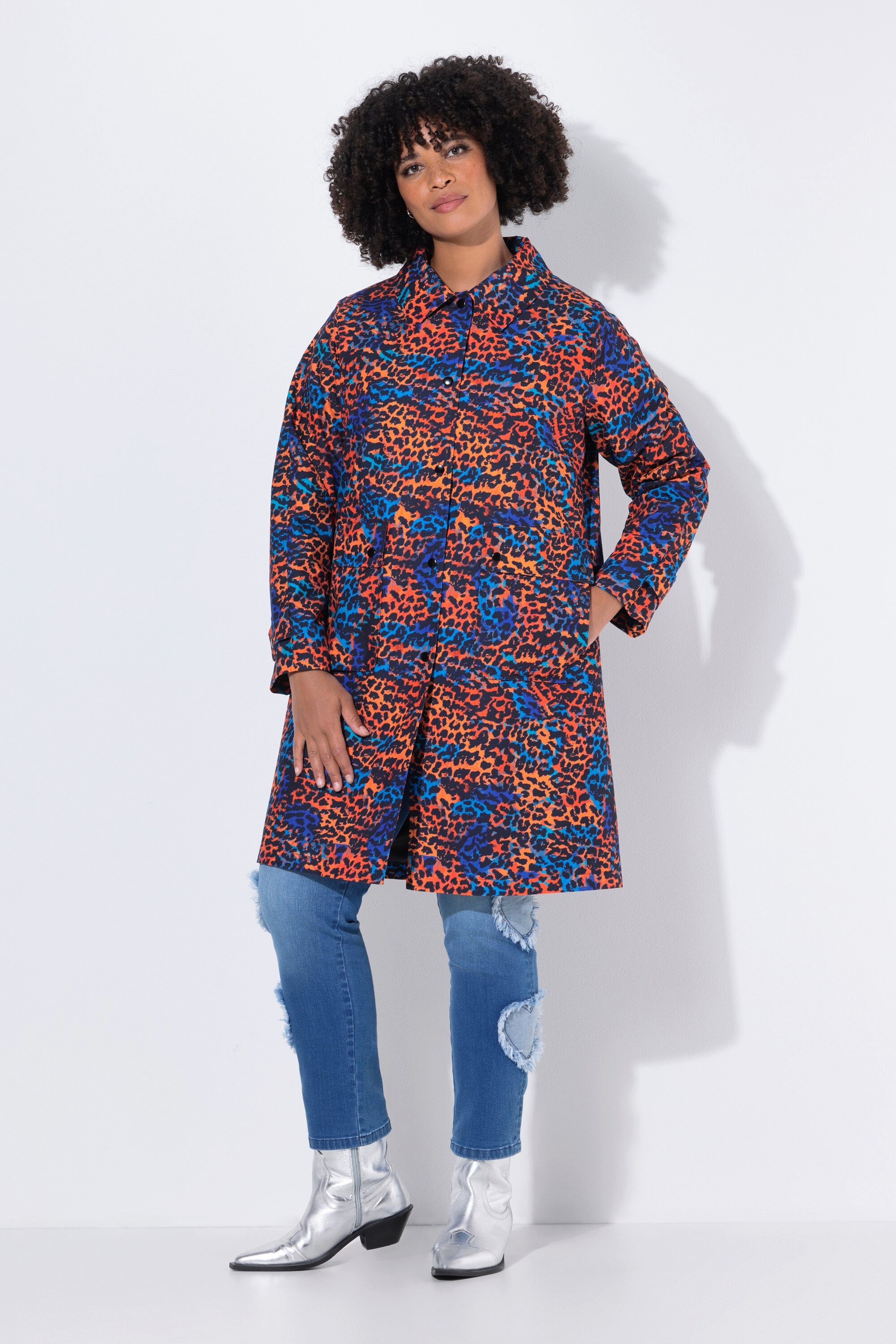 Angel of Style Wintermantel Mantel farbiges Leo-Muster Druckknöpfe