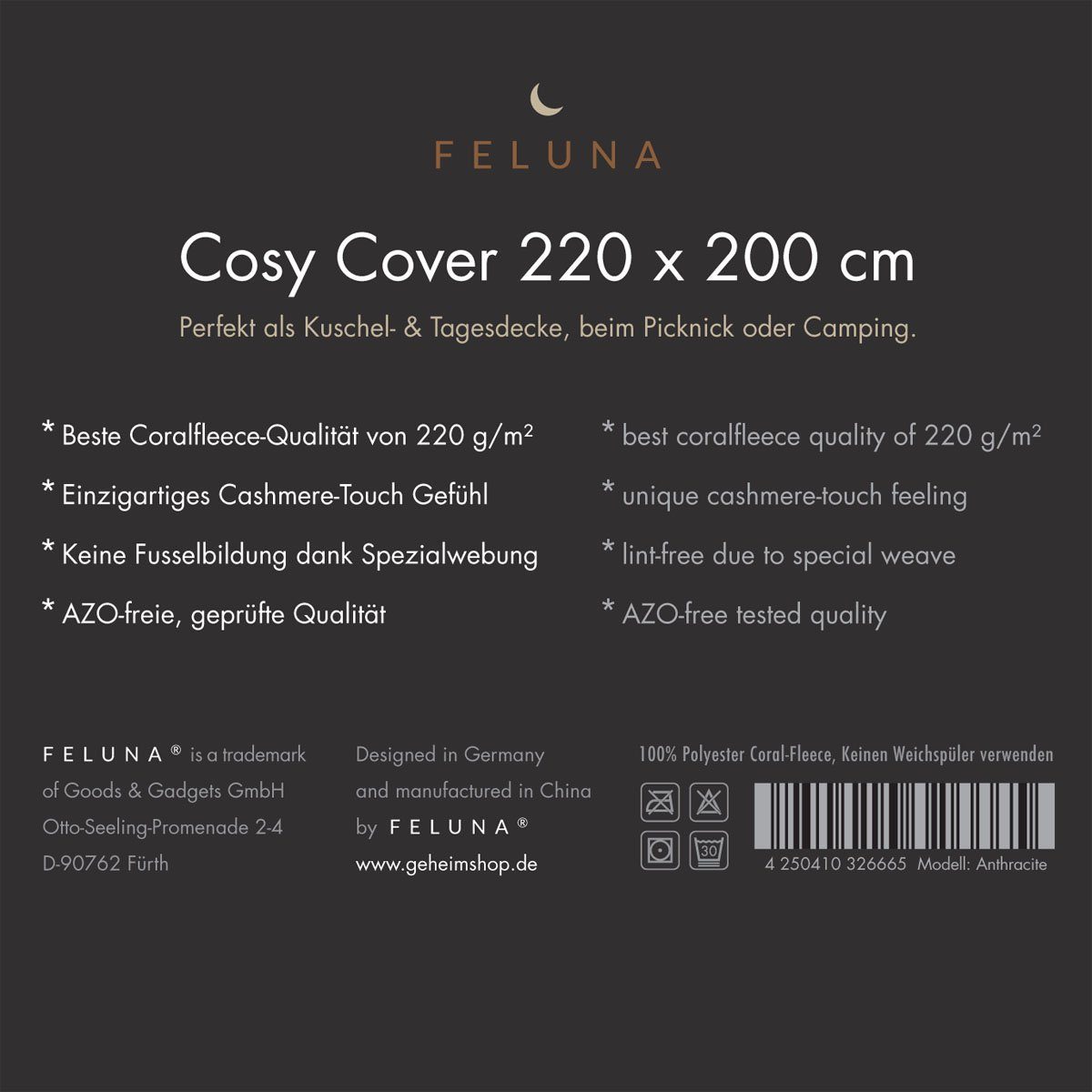 Wohndecke FELUNA Coral Fleece Kuscheldecke XXL – Superweicher Cashmere-Touch, Feluna, Tagesdecke Kaschmir-Touch 220 x 200 cm