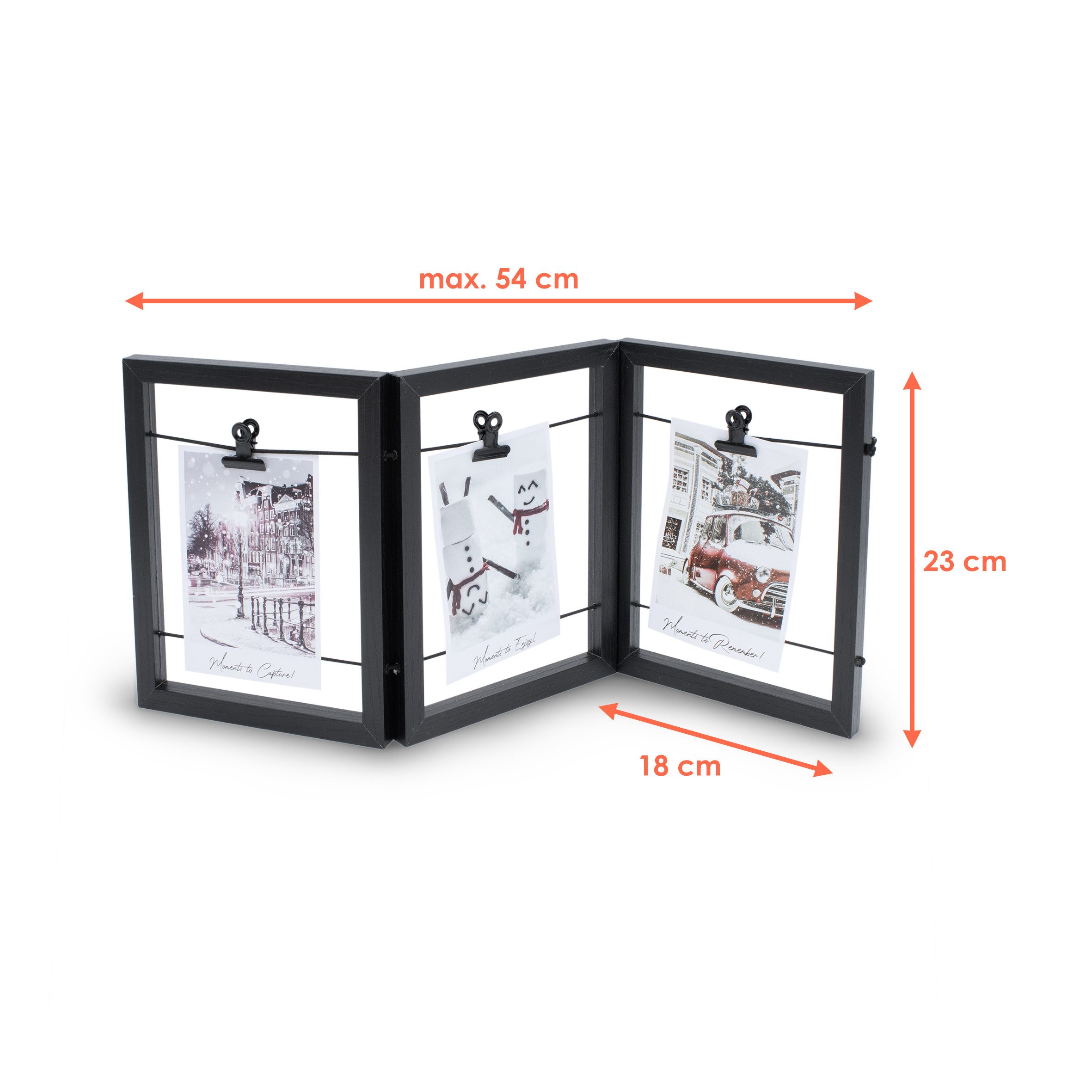 Spetebo Bilderrahmen Holz Bilderrahmen mit Gummileine für 3 Fotos - 54 x 23 cm, (Packung, 1 St), 1 tlg, Fotohalter aufklappbar mit 3 Clips – Bild 2 von 5