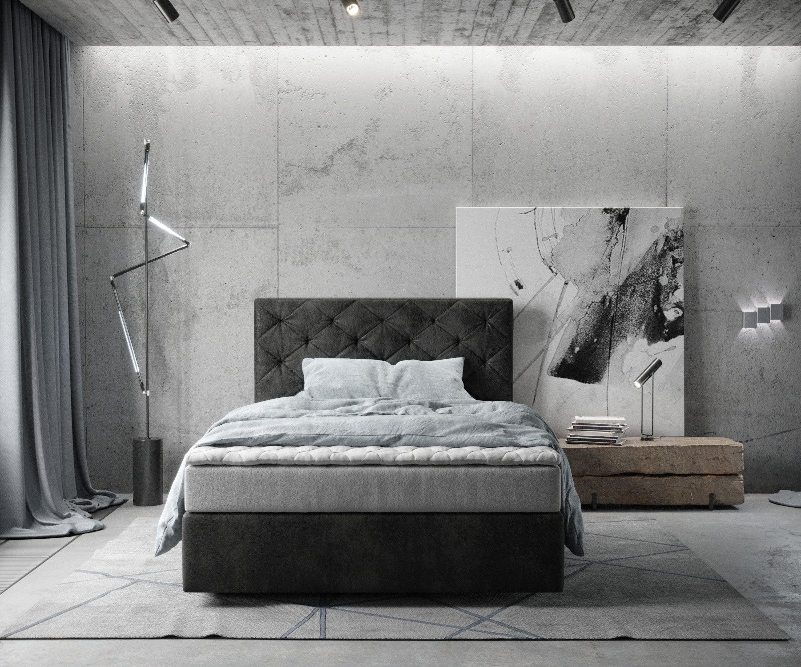 DELIFE Boxspringbett Dream-Great, Mikrofaser Anthrazit Vintage 120x200 cm mit Matratze und Topper