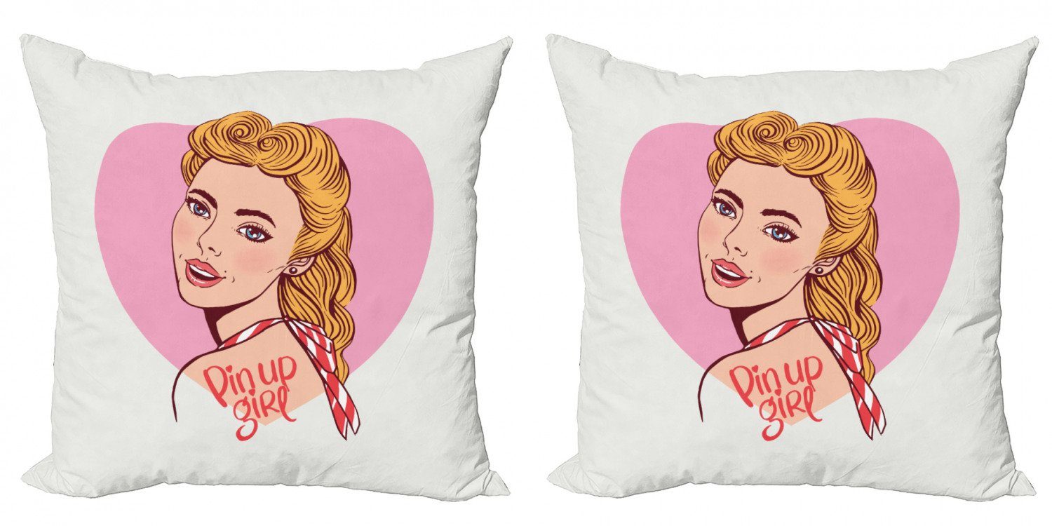 Blonde Abakuhaus Doppelseitiger Mädchen Kissenbezüge (2 Stück), Lächeln Modern Accent Up Digitaldruck, Girl Pin
