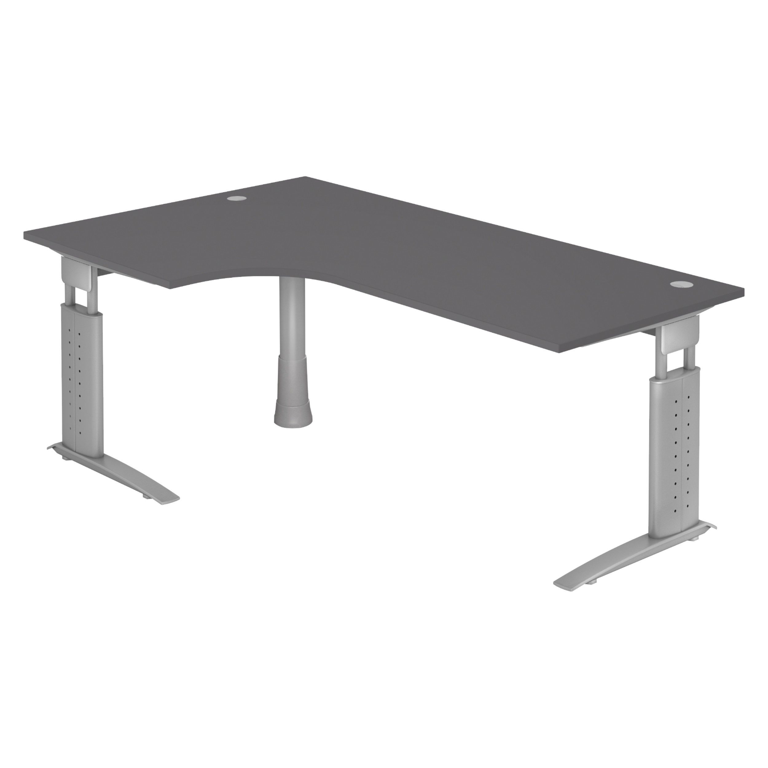 bümö Schreibtisch Serie-U höhenverstellbar, Eckform: 200 x 120 cm - Dekor: Graphit - Gestell: Silbergrau