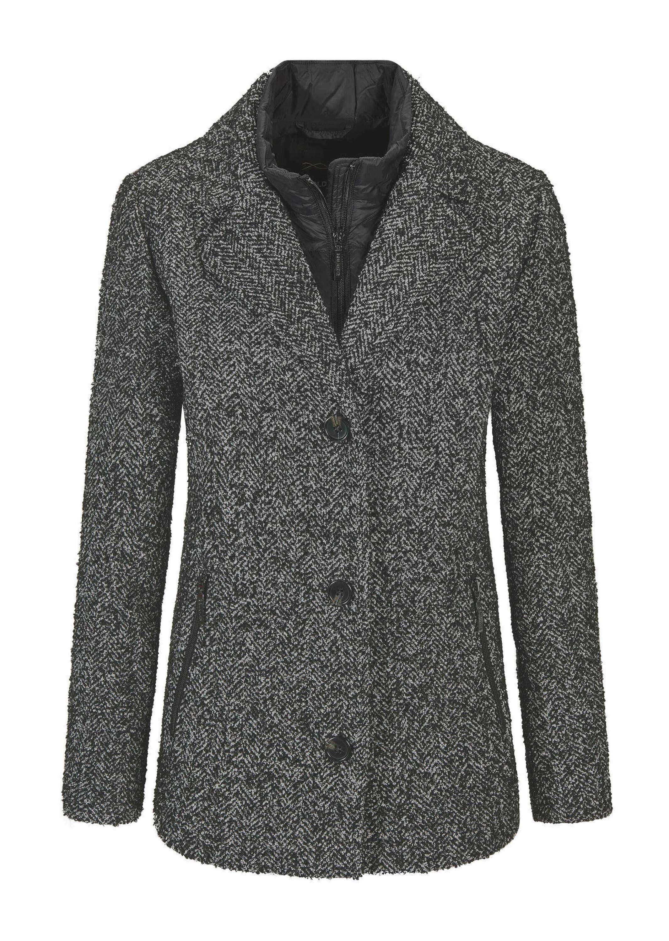 GOLDNER Outdoorjacke Moderne Wolljacke mit Steppeinsatz Wintermantel mit Fischgratmuster, Reverskragen und Langarm