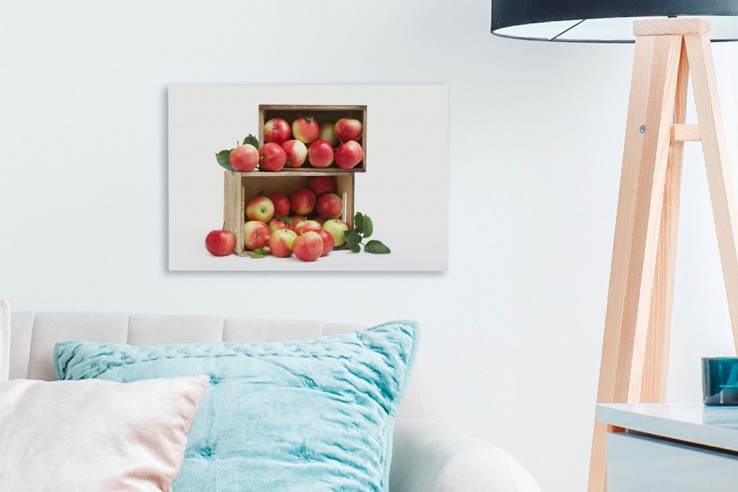 Aufhängefertig, 30x20 (1 cm Obst, OneMillionCanvasses® Kiste Wanddeko, - Leinwandbild St), Wandbild - Apfel Leinwandbilder,