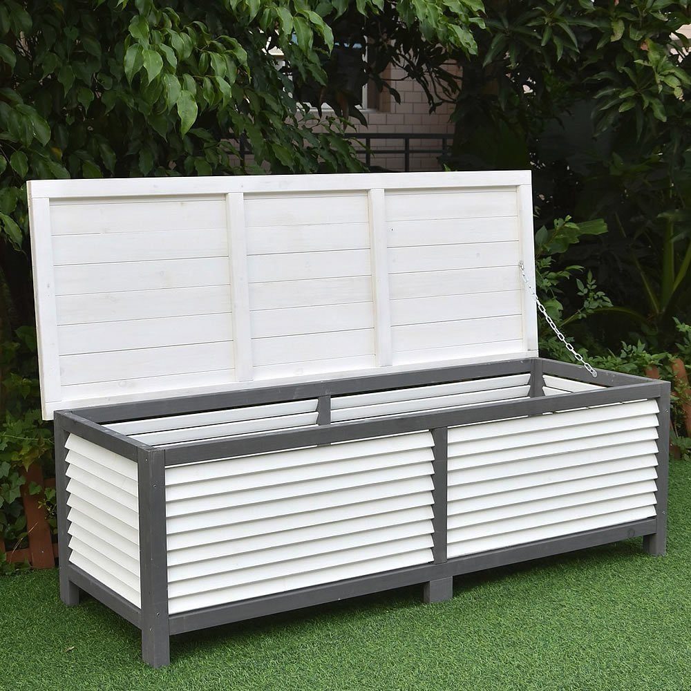 Melko Auflagenbox 46 x 140 x 52 cm Kissenbox Gartenbox mit klappbarem Deckel aus Holz Gartentruhe Holztruhe Auflagentruhe 