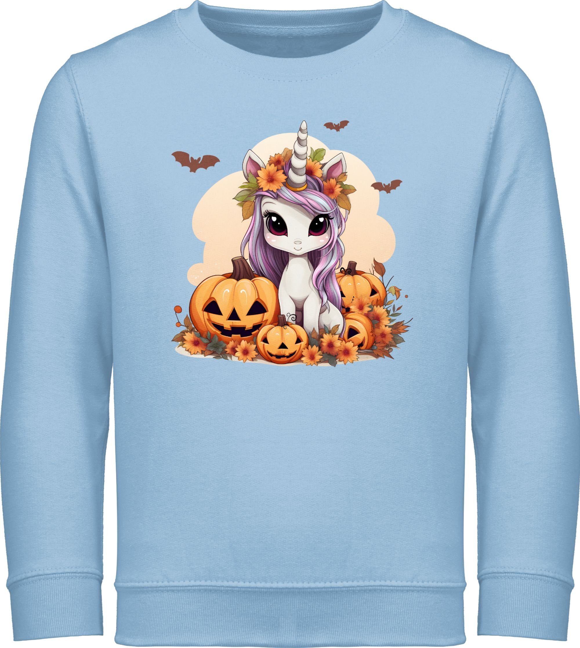 Shirtracer Sweatshirt Süßes Einhorn Halloween Unicorn Kürbis Halloween Kostüme für Kinder 2 Hellblau