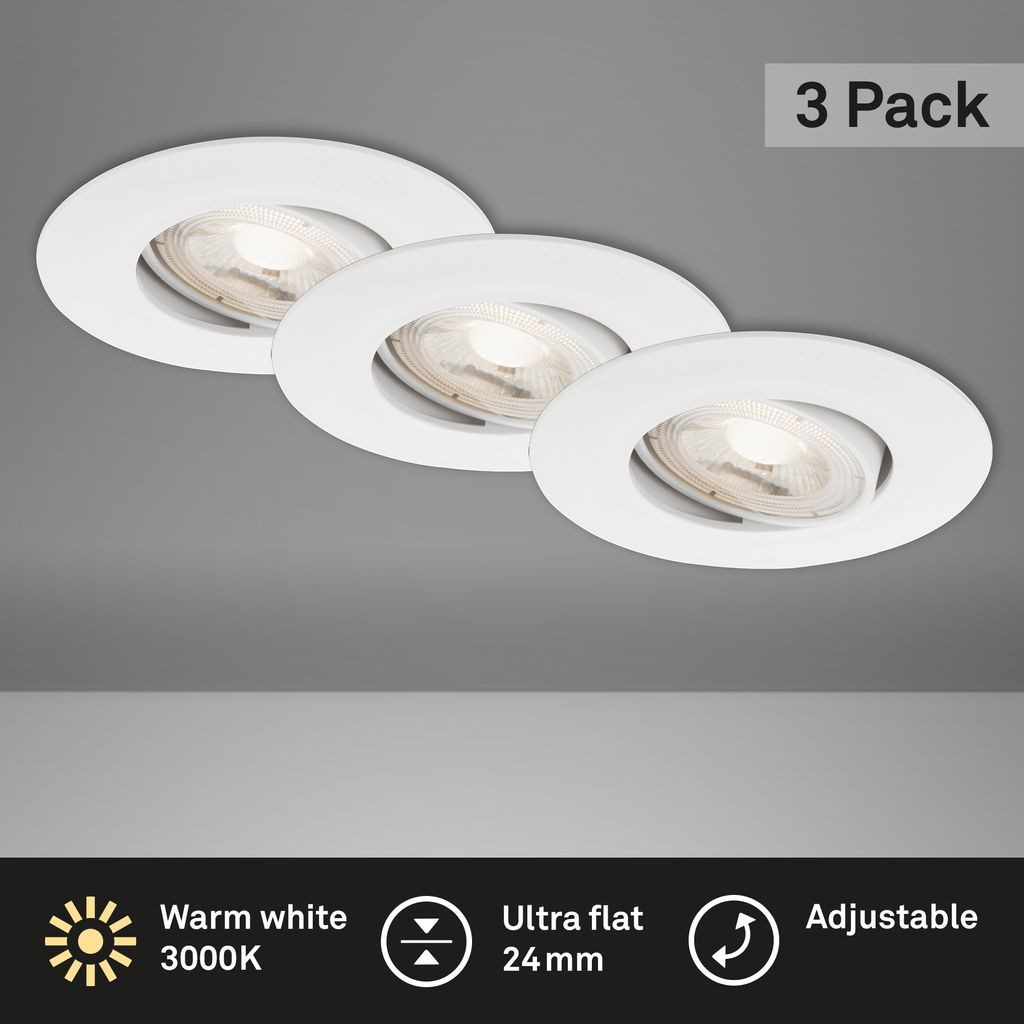 Briloner Leuchten LED Einbaustrahler 7146-036, LED fest integriert, 2700K - Extra-Warmweiß, Einbauleuchte SET ultraflach schwenkbar IP23 Ø9cm