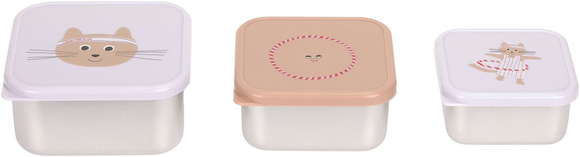 LÄSSIG Lunchbox Tiny Team Cat, Snackbox, Edelstahl, Polyprophylen (PP), (3-tlg)
