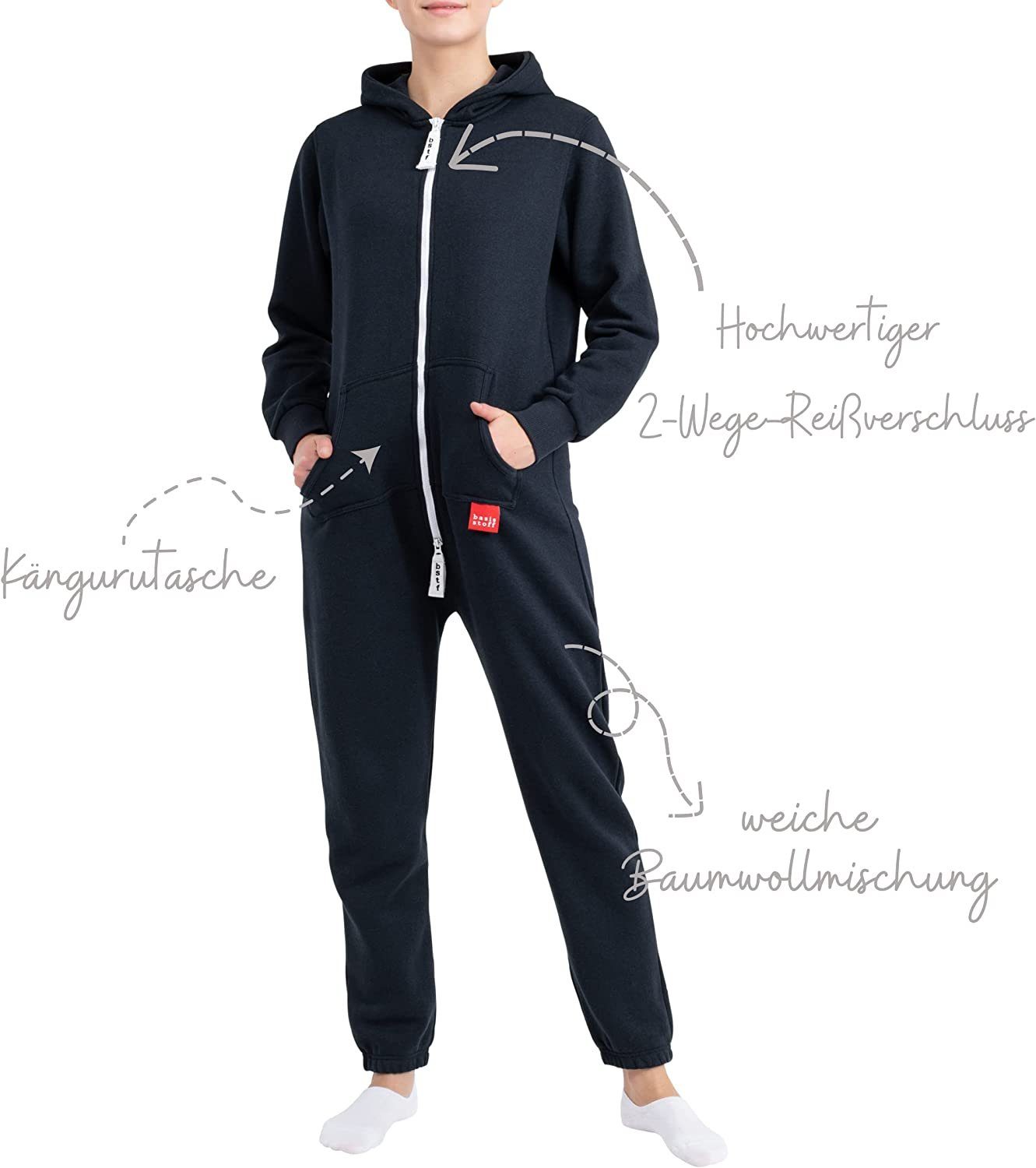 Basisstoff Jumpsuit Damen Jumpsuit Overall Onesie Einteiler Hausanzug Baumwolle