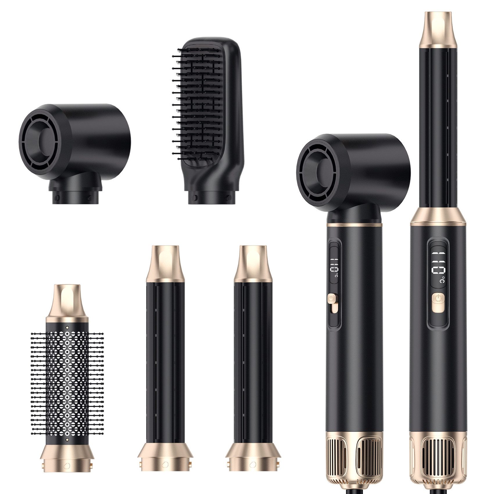 TUWENA Multihaarstyler 5-in-1 Haarstyler Warmluftbürste mit LCD für Locken Glätten Volumen, Coanda-Technik & Ionen für schonendes Styling und glänzendes Haar