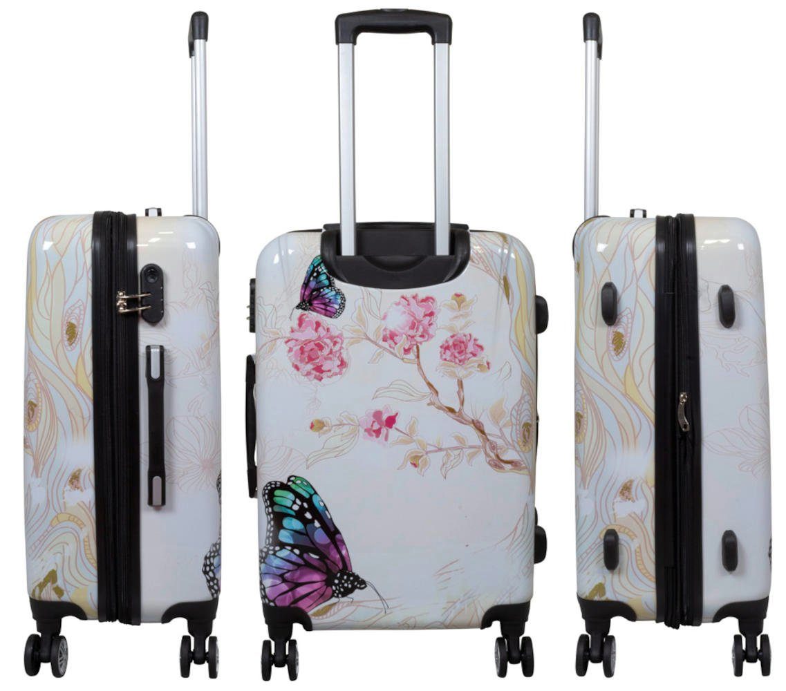 Warenhandel König Hartschalen-Trolley Asia Butterfly, 4 Rollen, mit Motiv, Dehnfalte zur Vergrößerung des Packvolumens