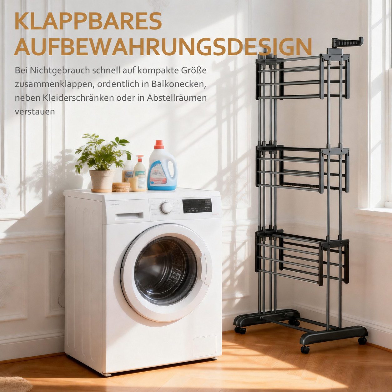 Huracan Wäscheständer Turm 2in1 Klappbar, Wäscheturm, Turmwäscheständer Hoch, Flügelwäscheständer Clothes, 3 Etagen – Bild 4 von 5