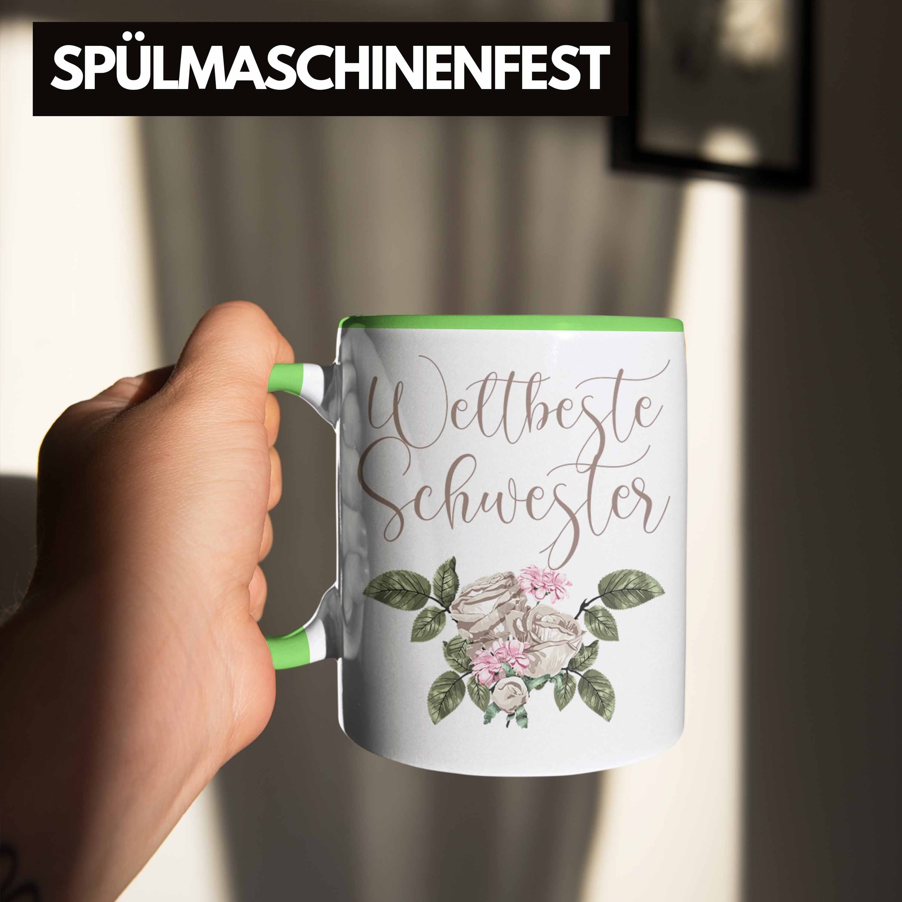 Trendation Schwester Trendation Weltbeste - Schwester Geburtstag Tasse Lustiger Schwesterherz Tasse Geschenk Spruch Grün