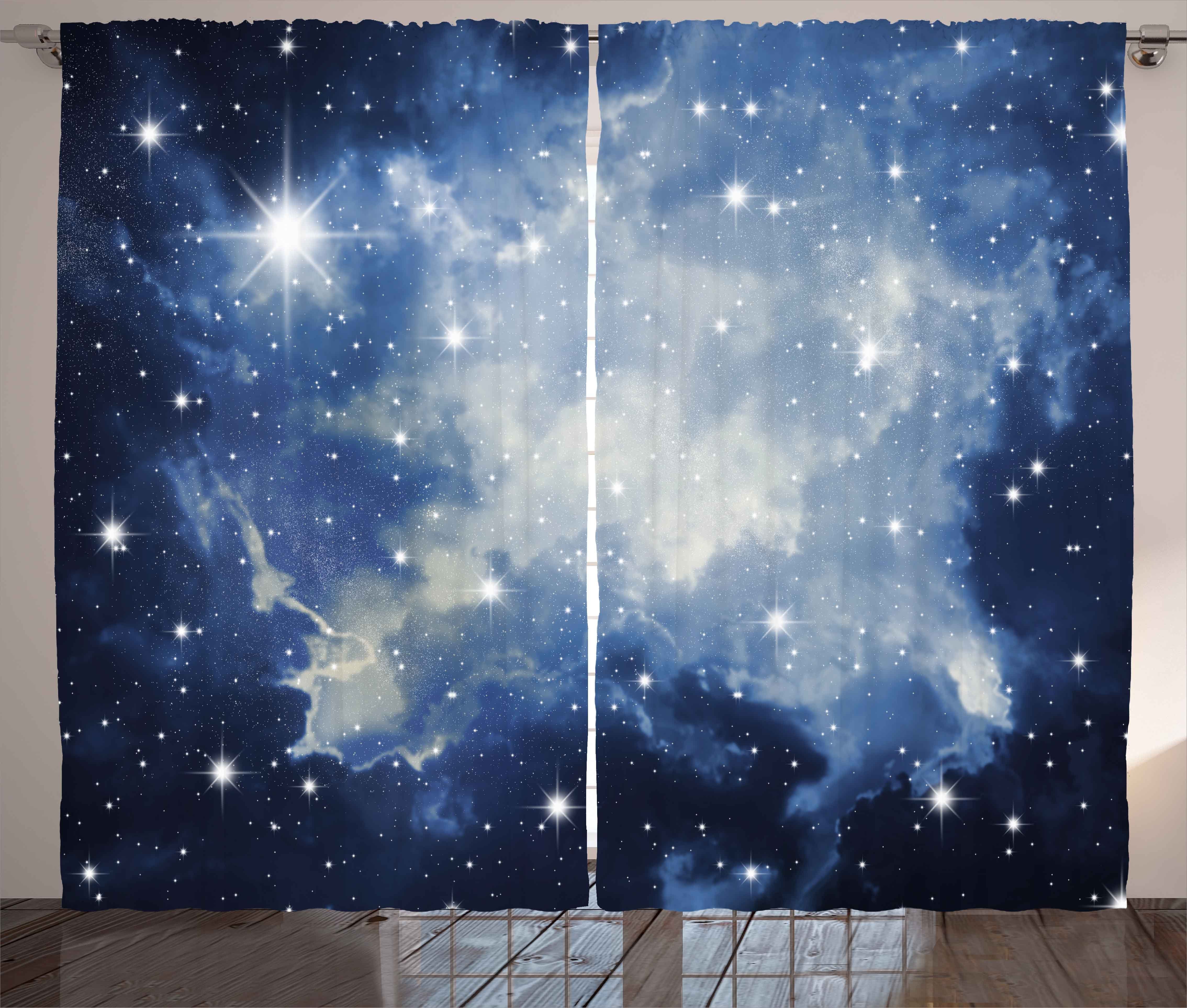 Gardine Schlafzimmer Schlaufen blau Vorhang mit Abakuhaus, Konstellation Galaxies und Haken, Kräuselband