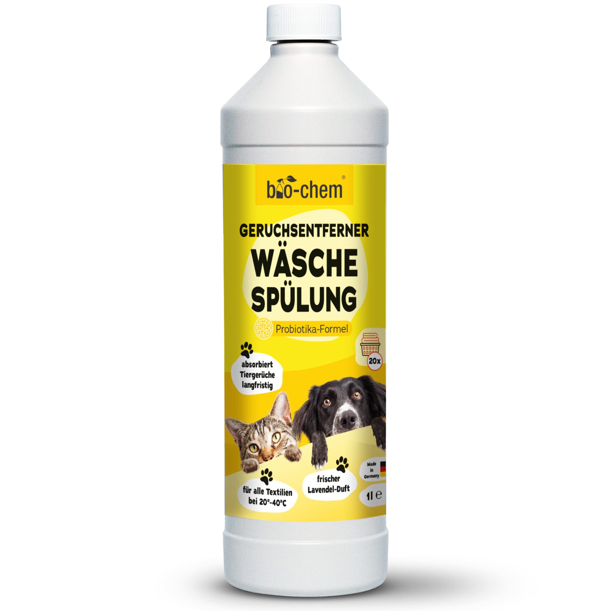 bio-chem Textilerfrischer Geruchsentferner Wäschespülung 1 L probiotischer Zusatz gegen Gerüche (Geruchsentferner Wäschespülung 1 L + Dosierbecher)