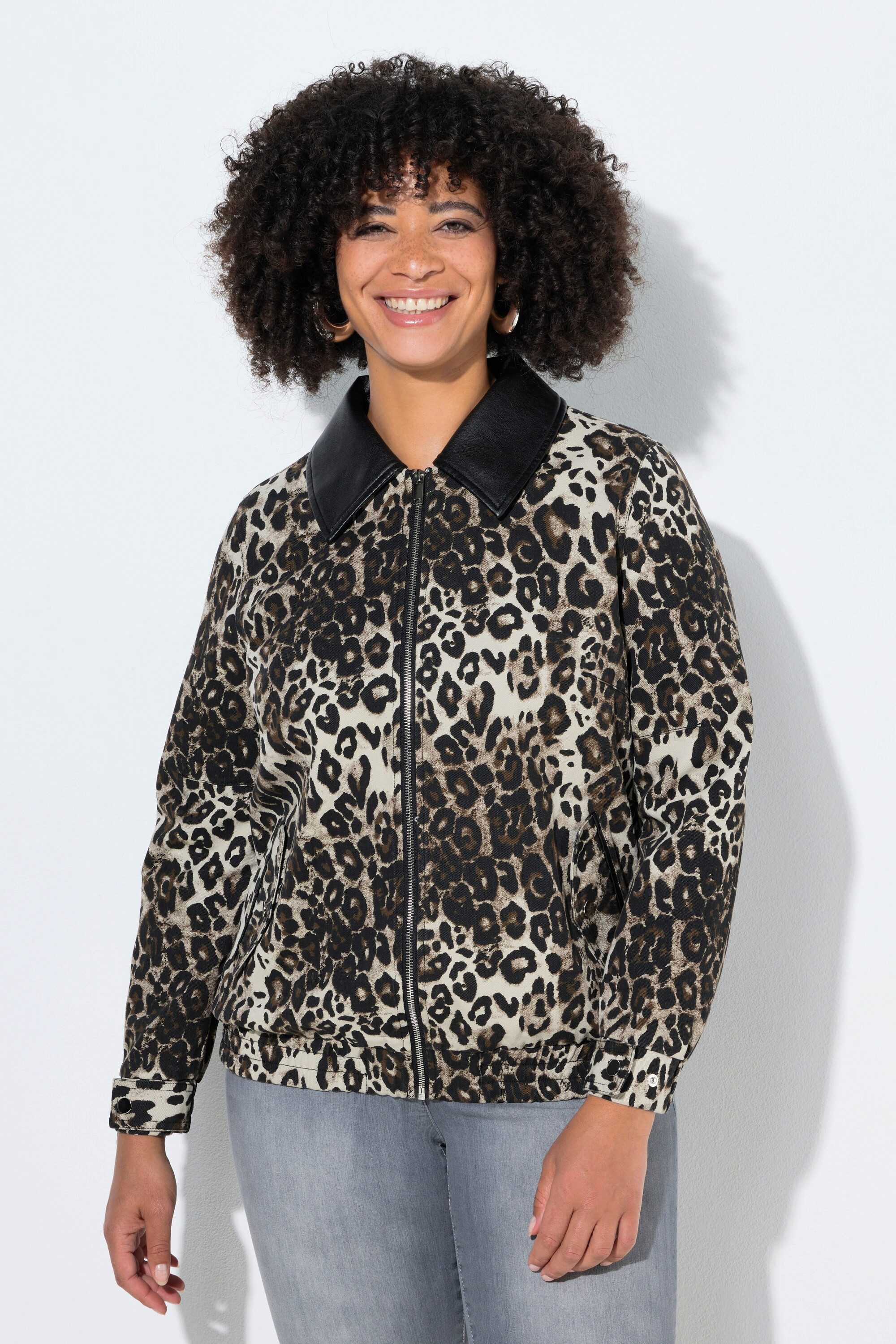 Angel of Style Sommerjacke Jacke Leo-Muster Lederoptik-Kragen