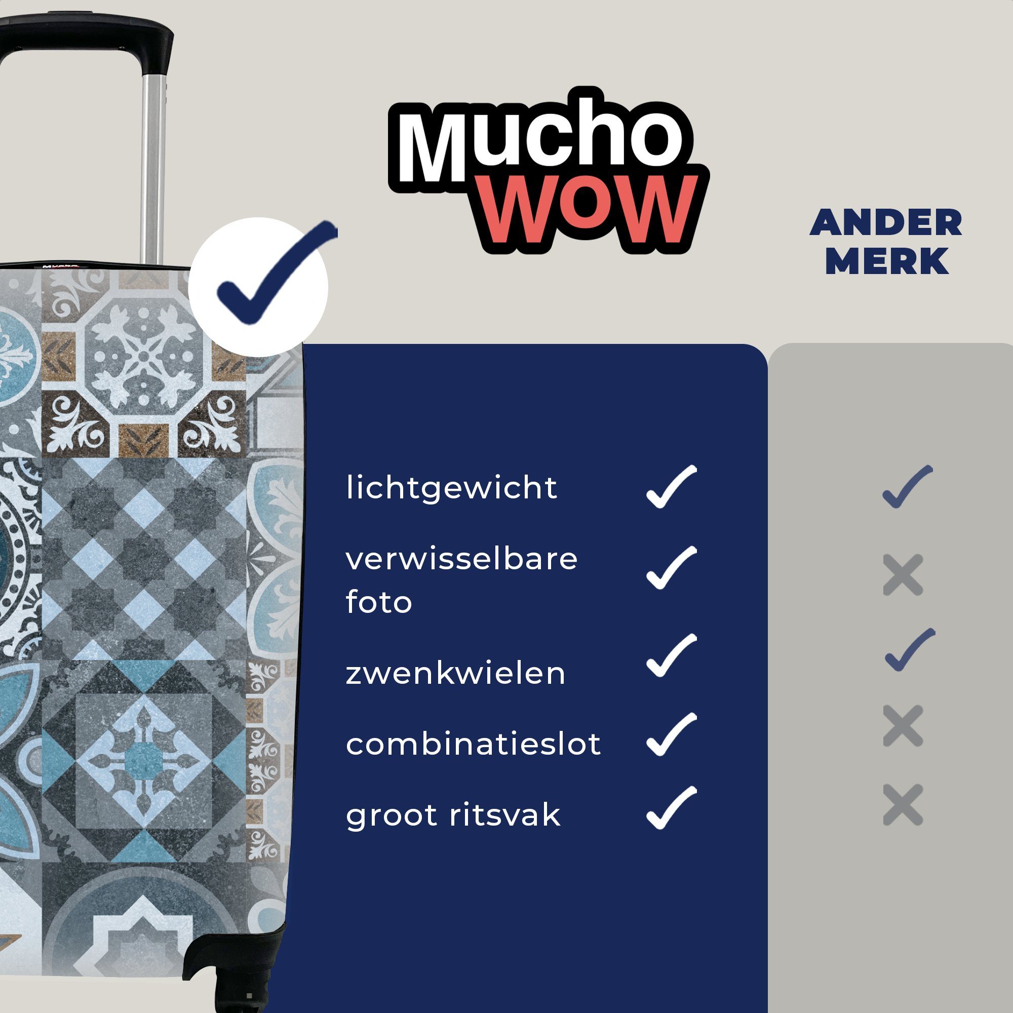 Ferien, Reisetasche MuchoWow Reisekoffer Blau Design für rollen, Figuren, 4 - mit Trolley, Blume - Rollen, - Handgepäckkoffer Handgepäck