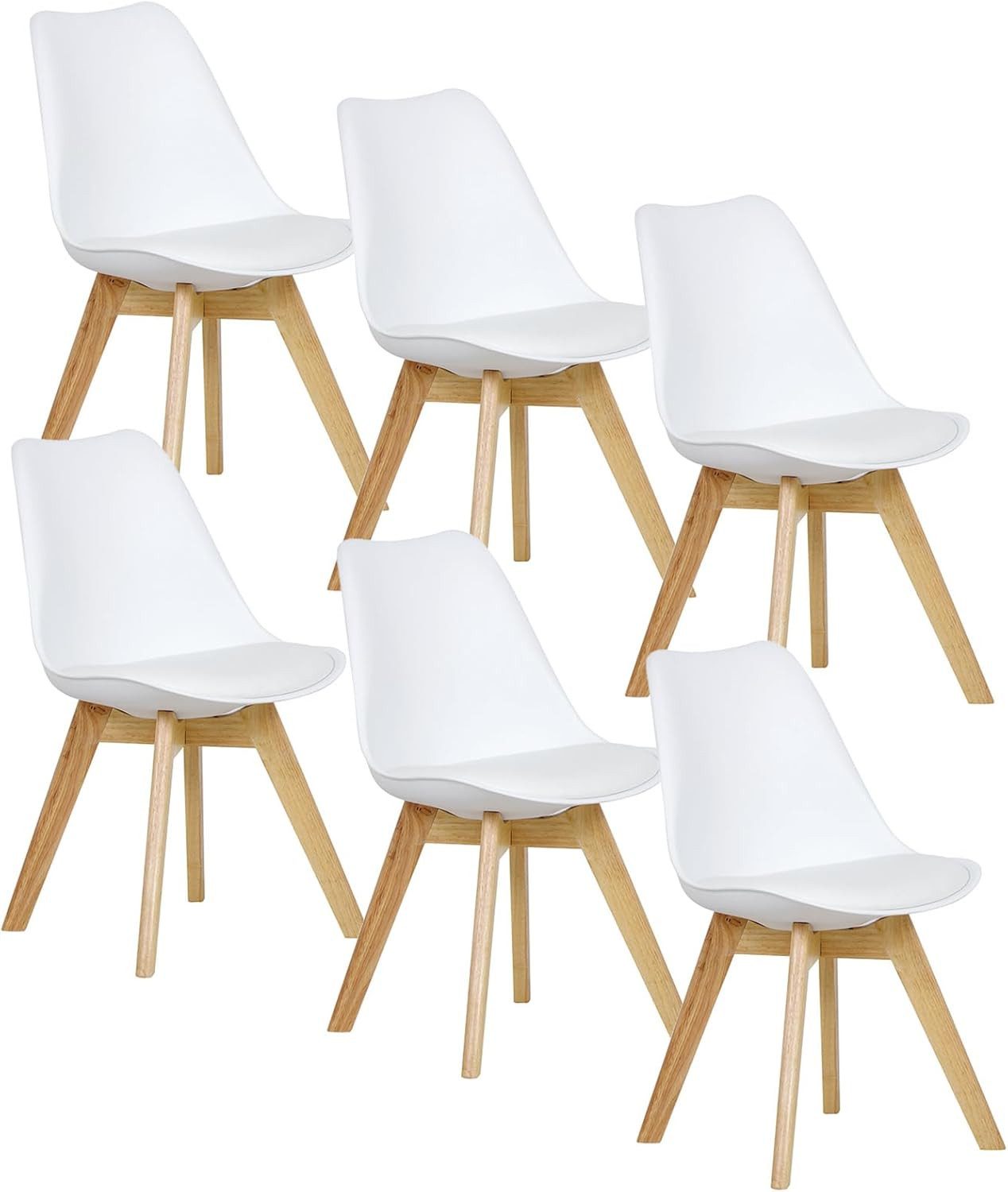 Woltu Esszimmerstuhl (Set, 6 St), Designstuhl Sitzfläche aus Kunstleder, Massivholz