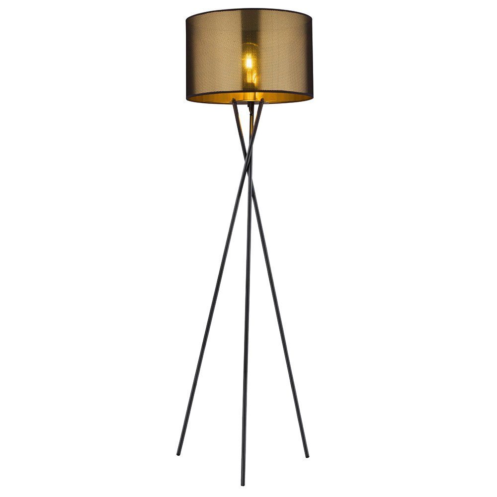 etc-shop Stehlampe, Leuchtmittel nicht inklusive, H 159 gold Stehlampe Textil Stativ Wohnzimmerleuchte cm Schirm schwarz