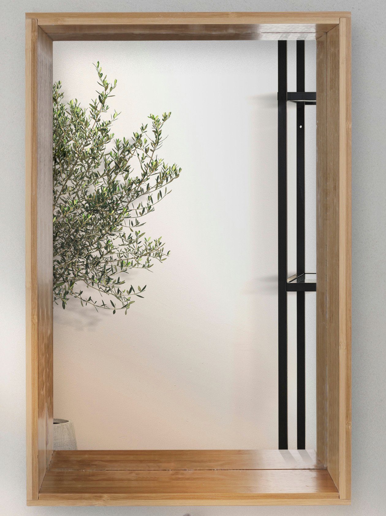 Wandspiegel Wand-Spiegel mit Ablagefläche 48 x 31 x 10 cm, Rahmen aus Bambus